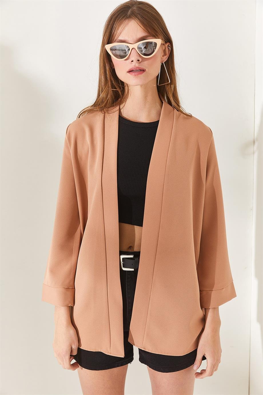 Şal Yaka Atlas Ceket Sütlü Kahve