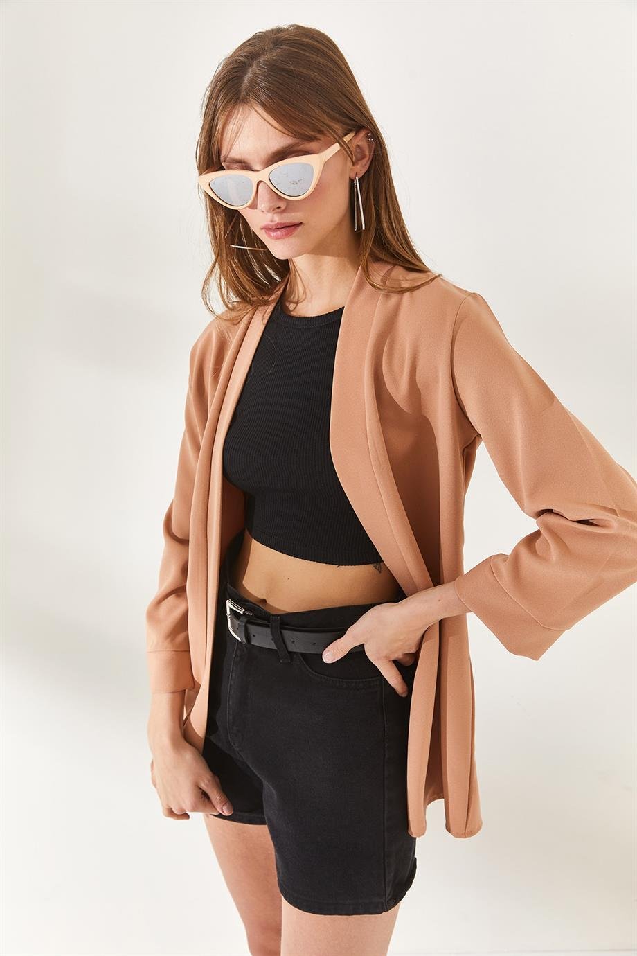 Şal Yaka Atlas Ceket Sütlü Kahve