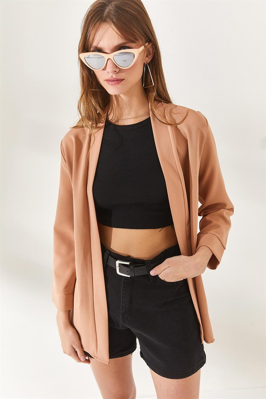 Şal Yaka Atlas Ceket Sütlü Kahve