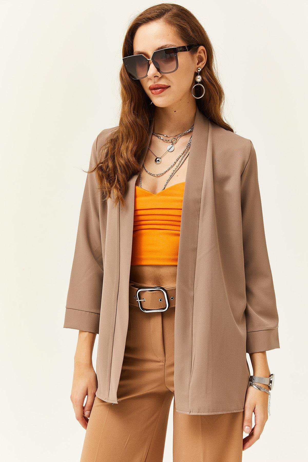 Şal Yaka Atlas Ceket Vizon