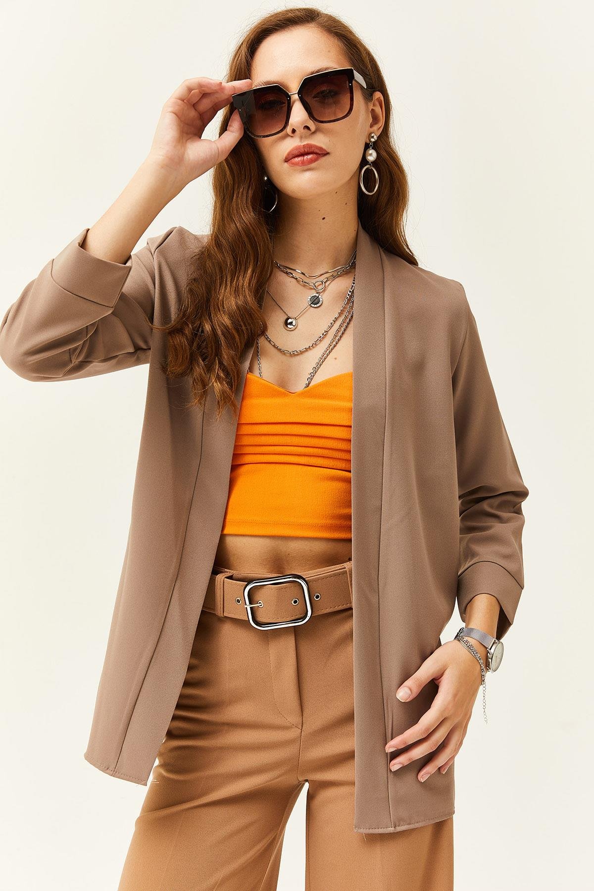 Şal Yaka Atlas Ceket Vizon