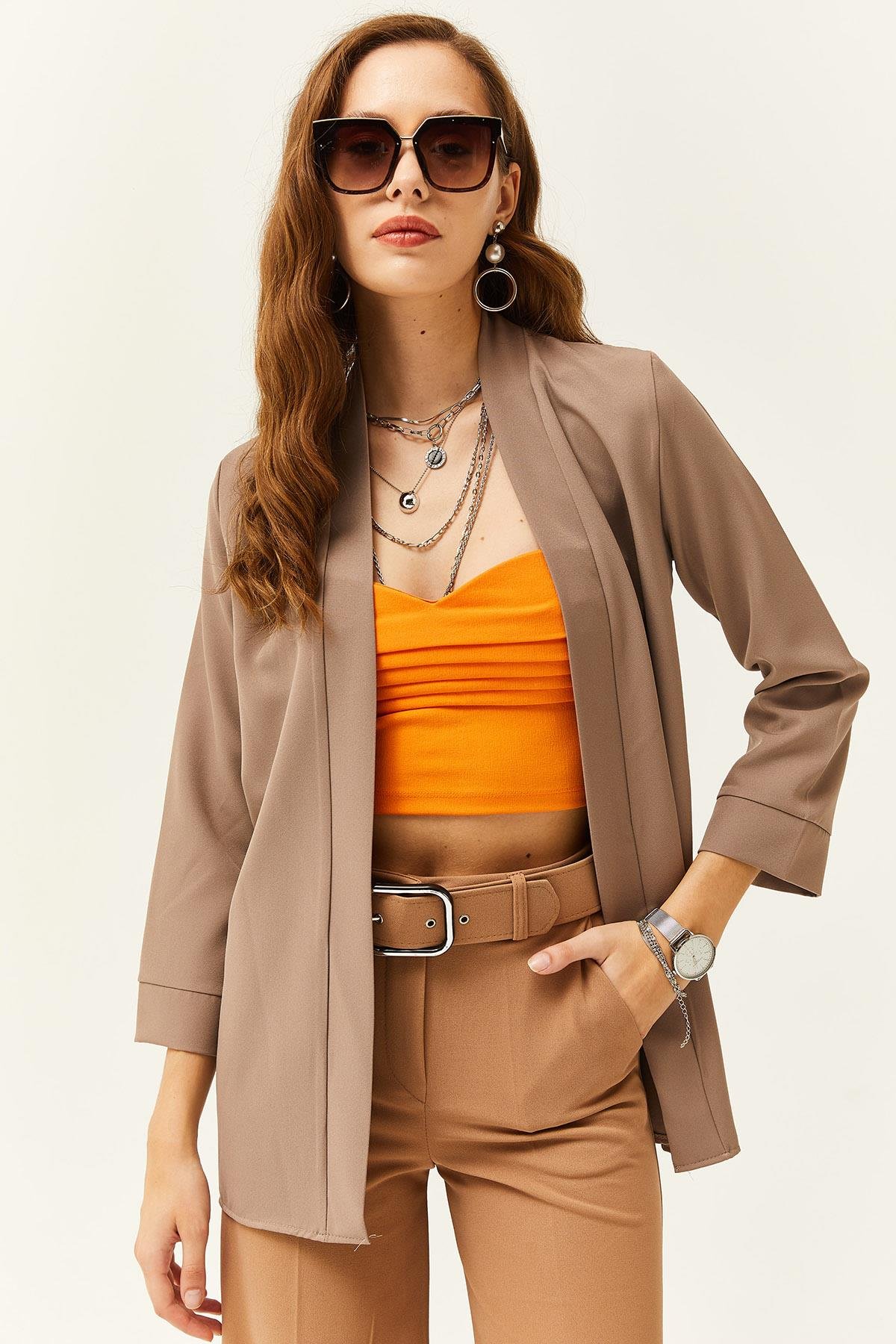 Şal Yaka Atlas Ceket Vizon