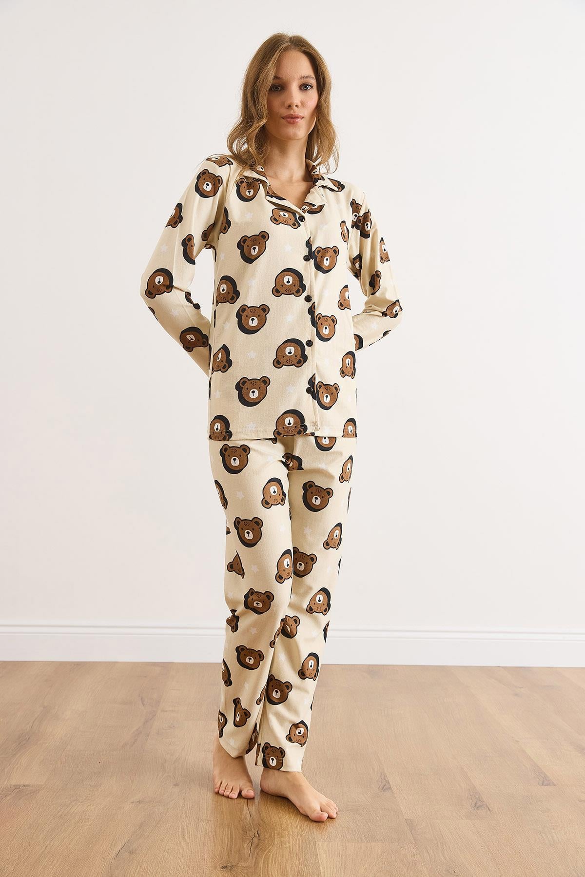 Süet Dokulu Pijama Takımı Taş Ayıcık