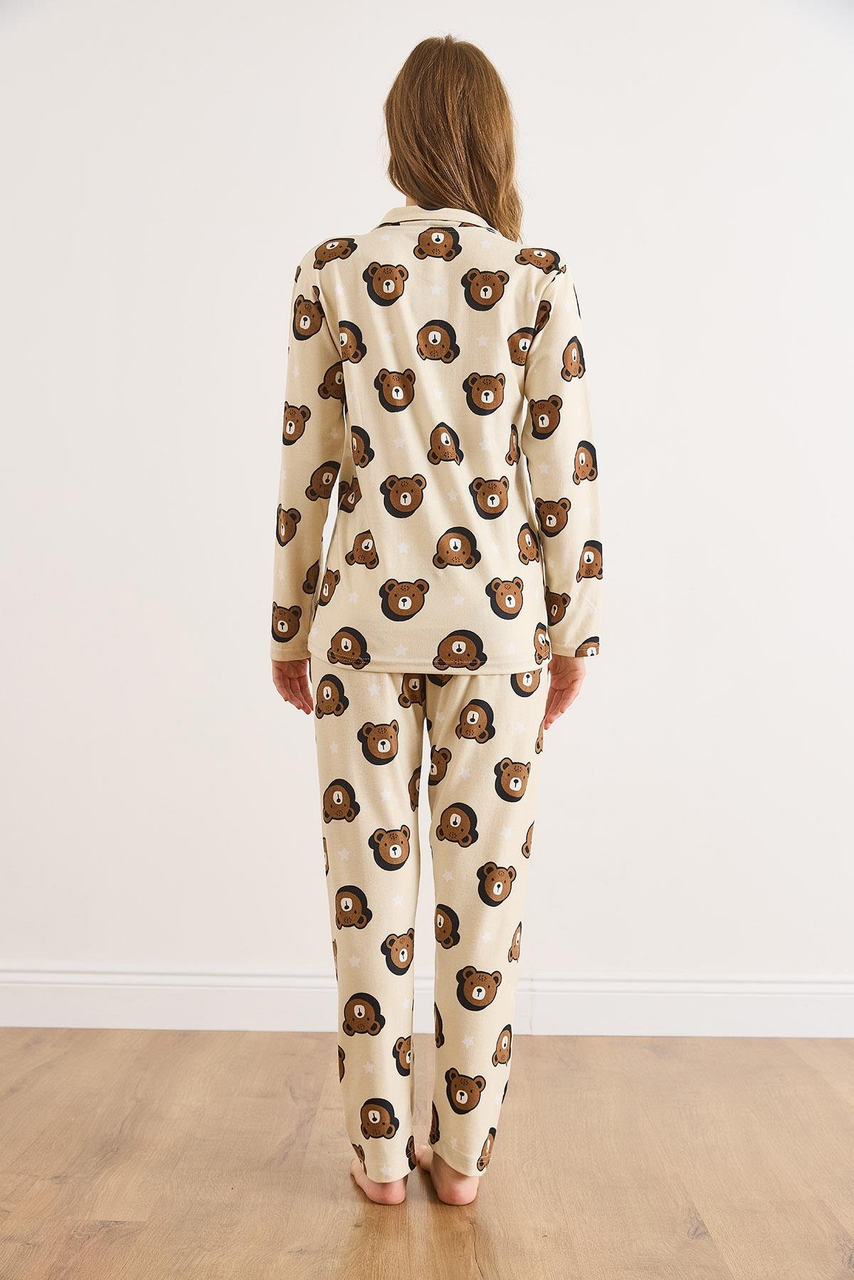 Süet Dokulu Pijama Takımı Taş Ayıcık