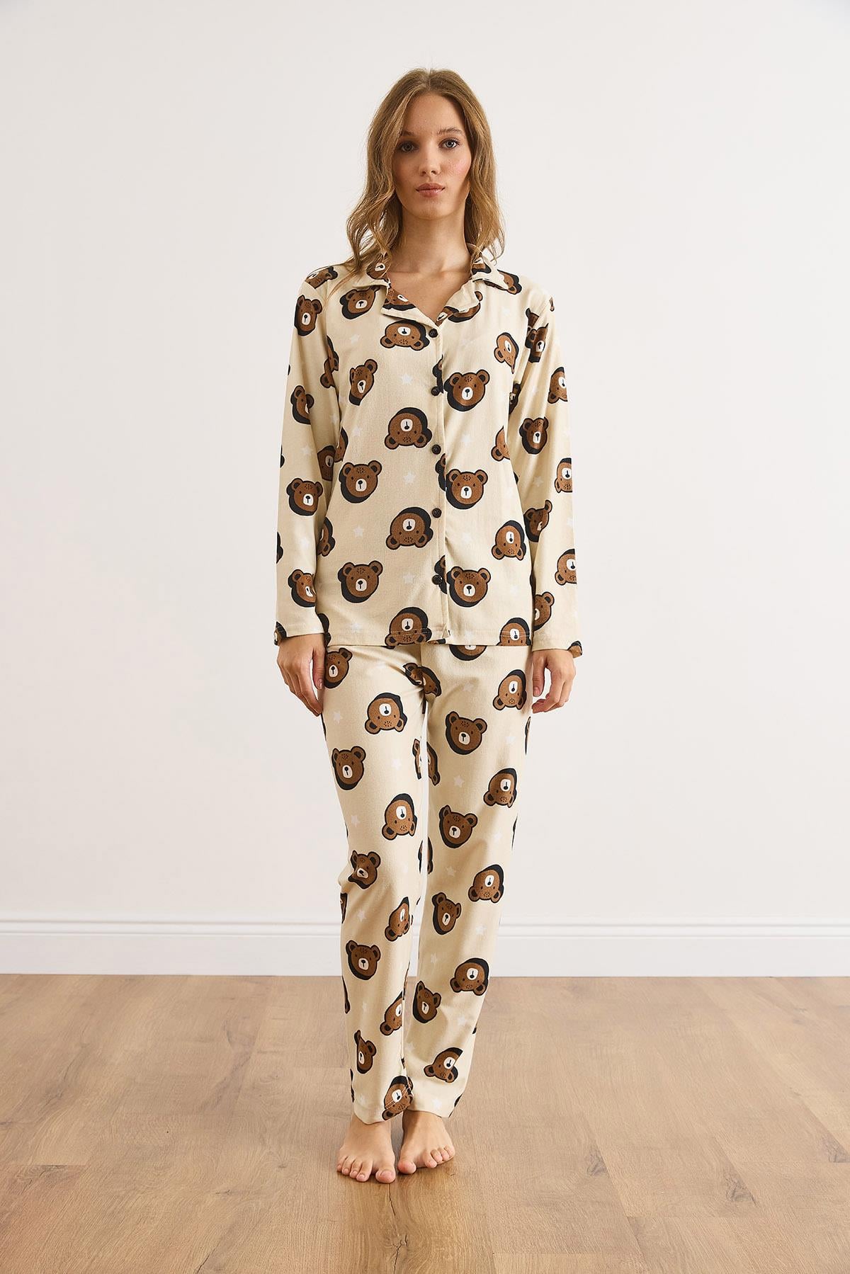 Süet Dokulu Pijama Takımı Taş Ayıcık