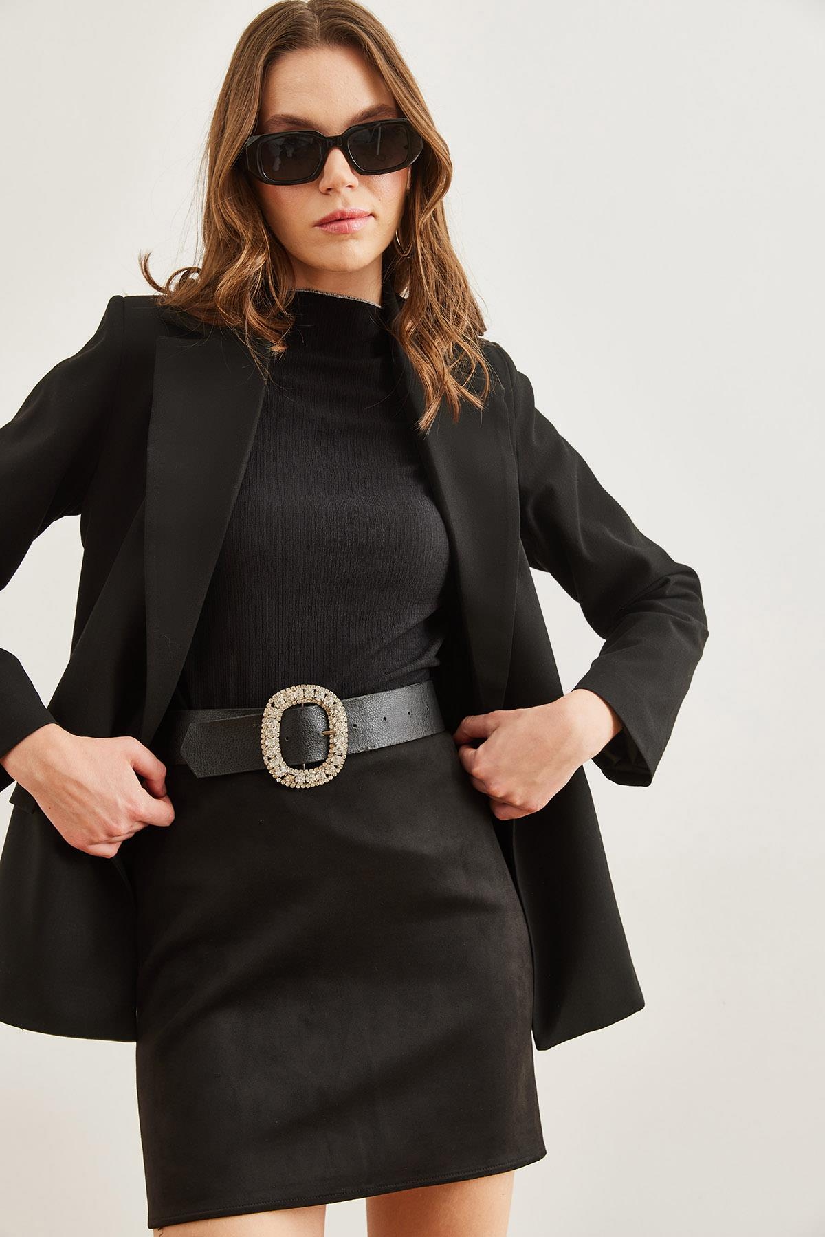 Tek Düğmeli Astarlı Cep Kapaklı Premium Blazer Ceket Siyah