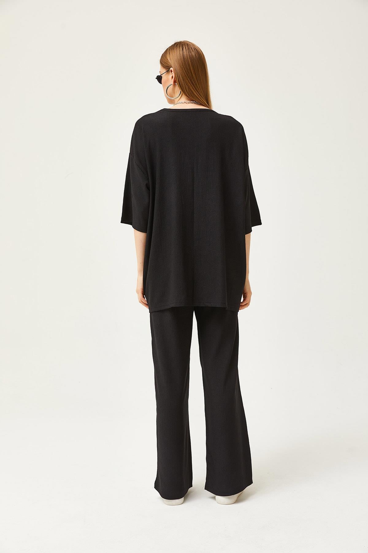 Üst Kimono Alt Pantolon Takım Siyah
