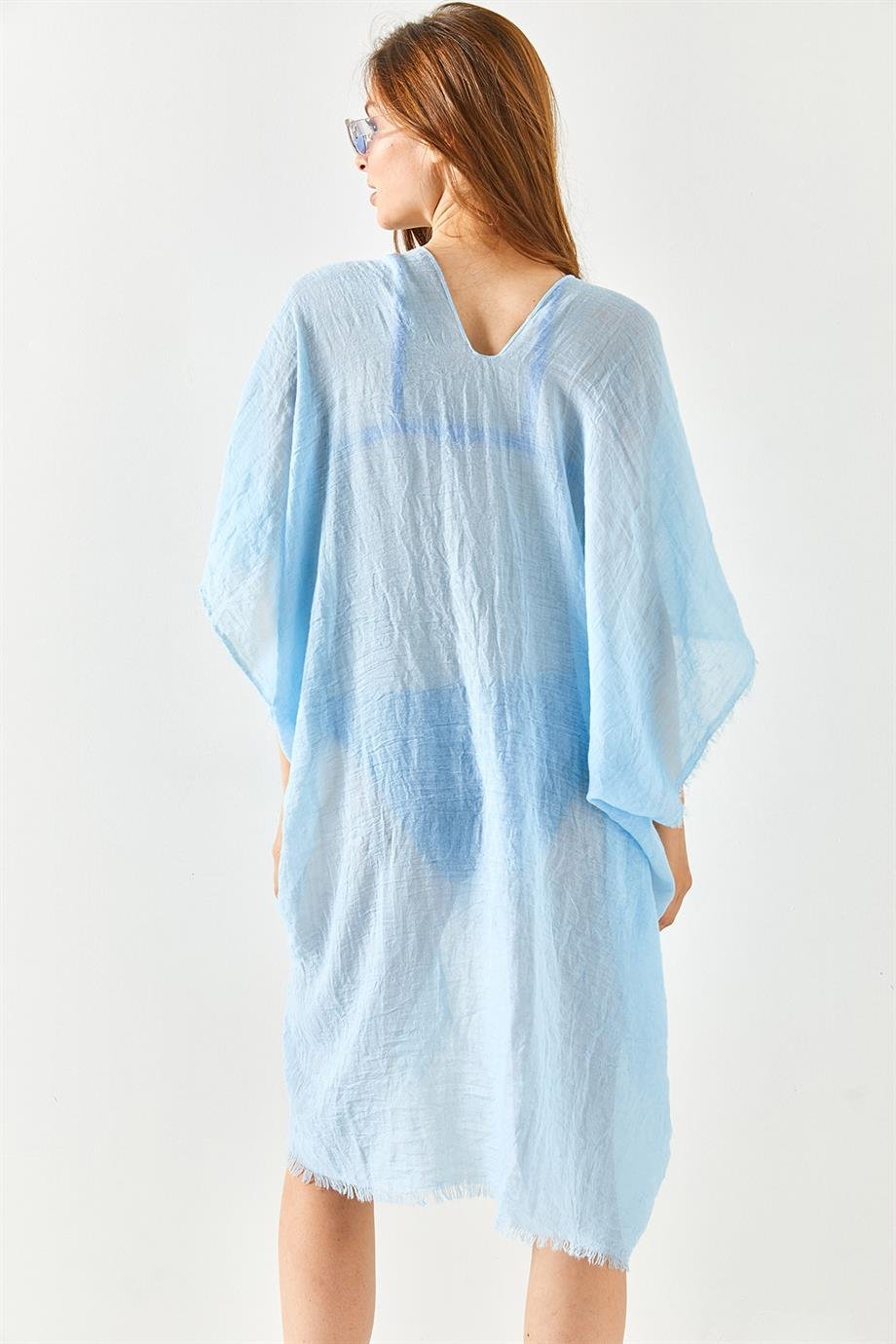 Yırtmaçlı Bağlamalı Pareo Kimono Bebe Mavi