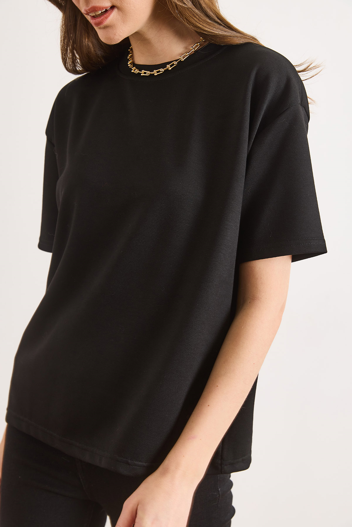 Yumuşak Dokulu Tok Loose Fit Tişört Siyah