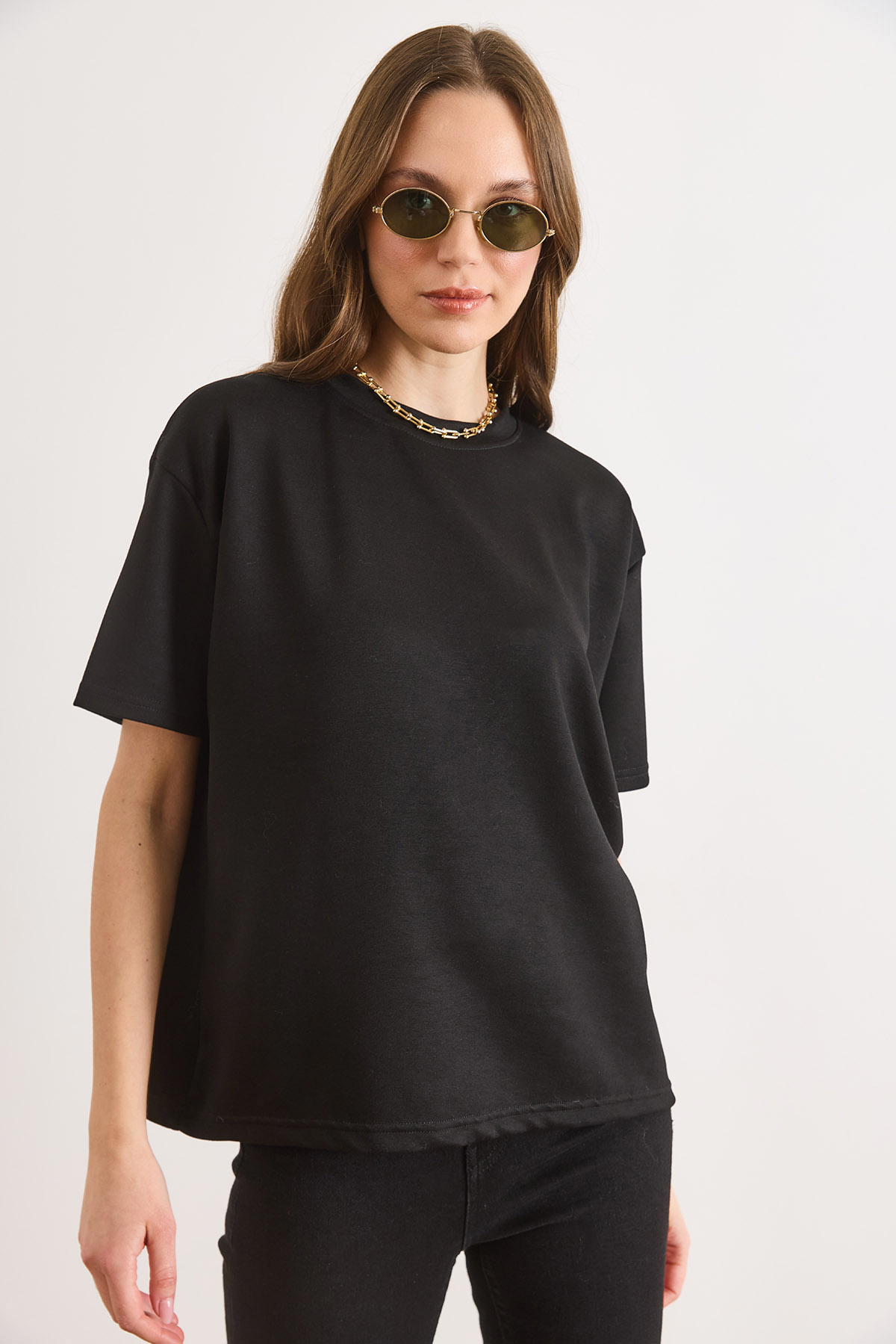 Yumuşak Dokulu Tok Loose Fit Tişört Siyah