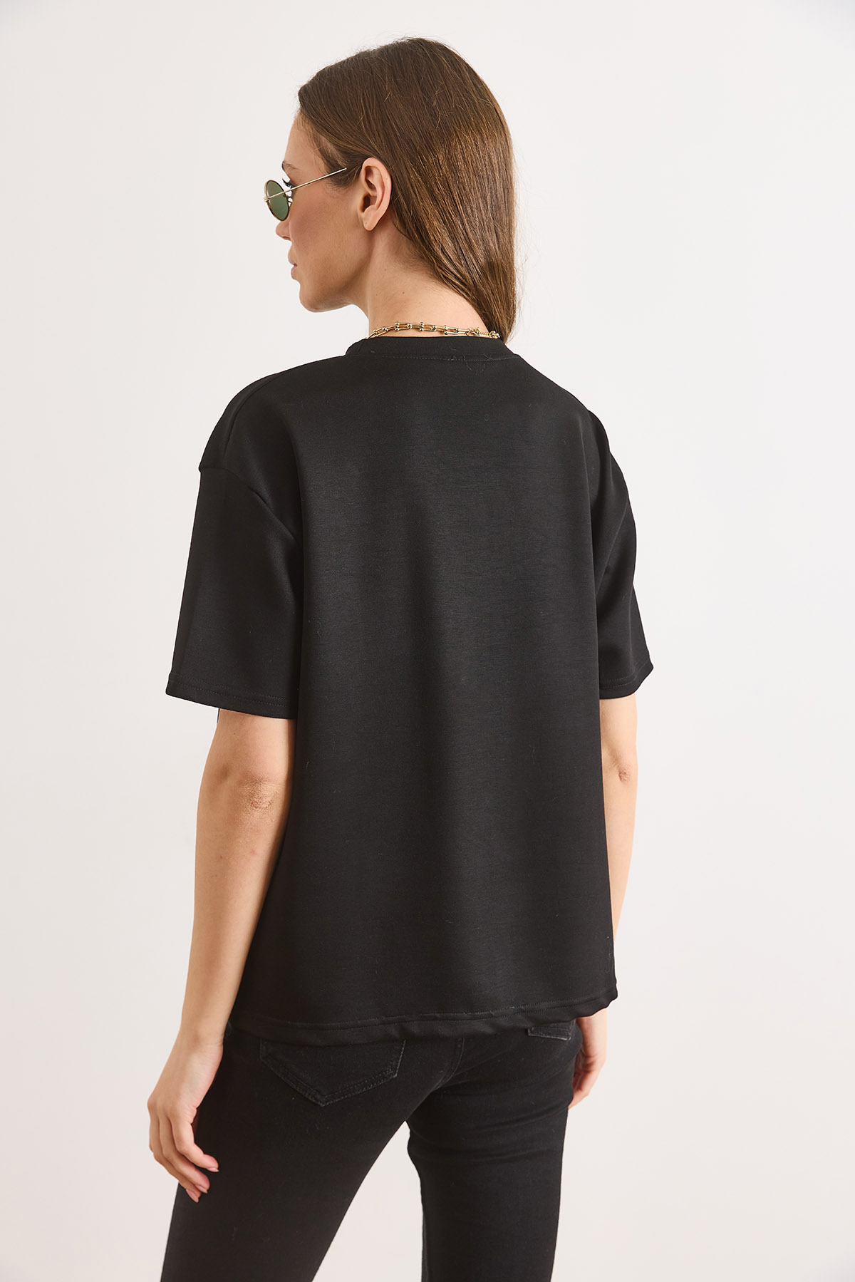 Yumuşak Dokulu Tok Loose Fit Tişört Siyah