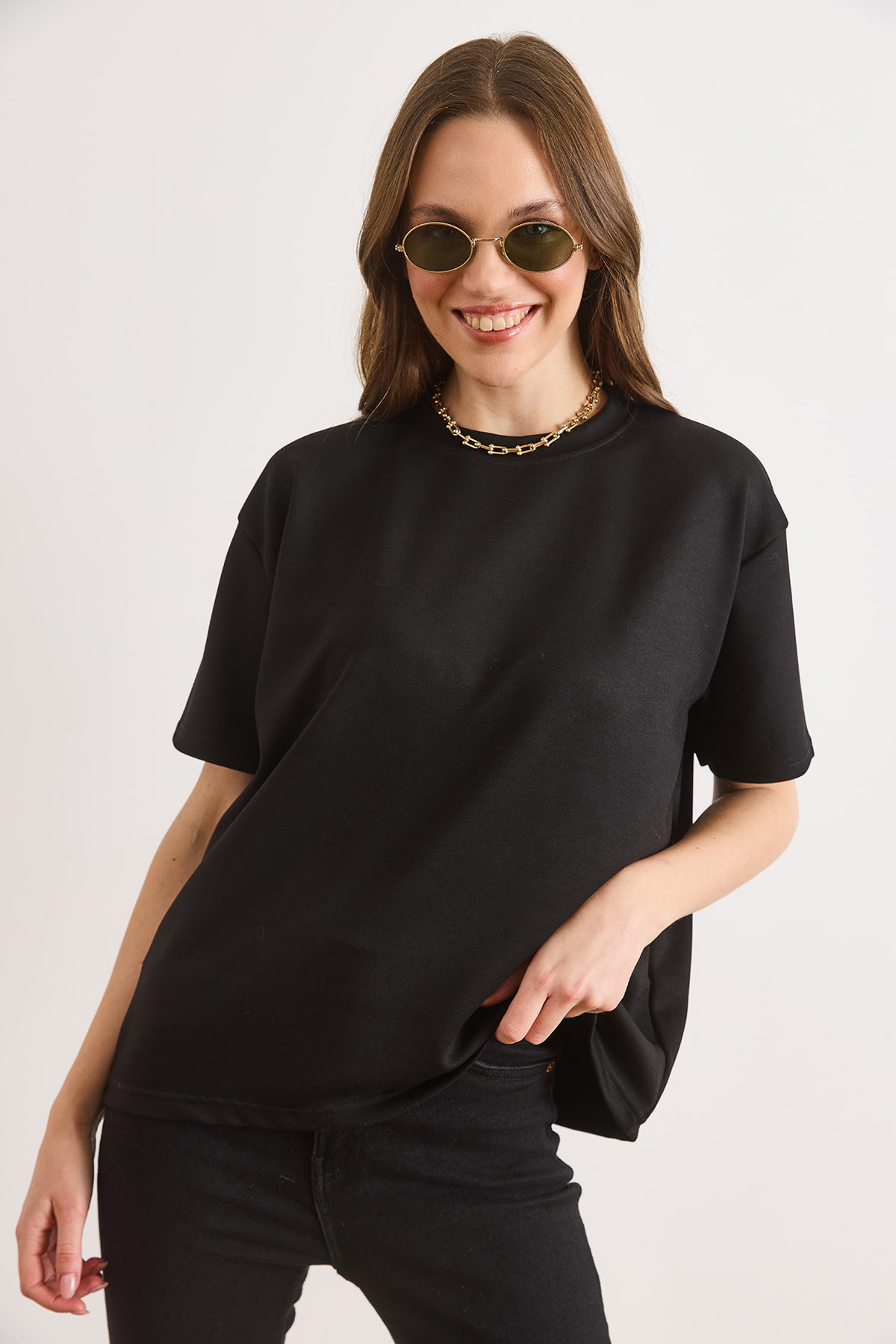Yumuşak Dokulu Tok Loose Fit Tişört Siyah