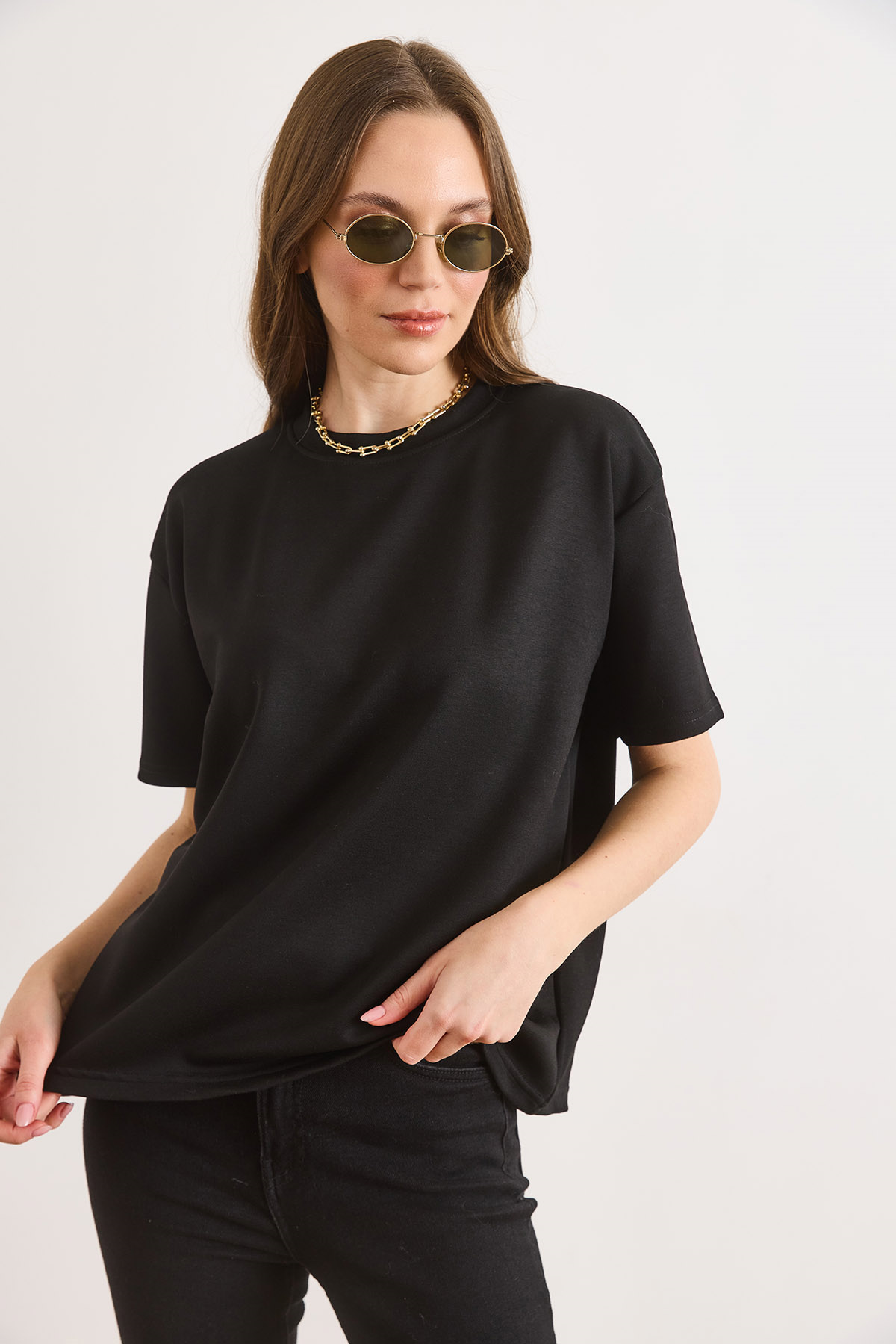 Yumuşak Dokulu Tok Loose Fit Tişört Siyah