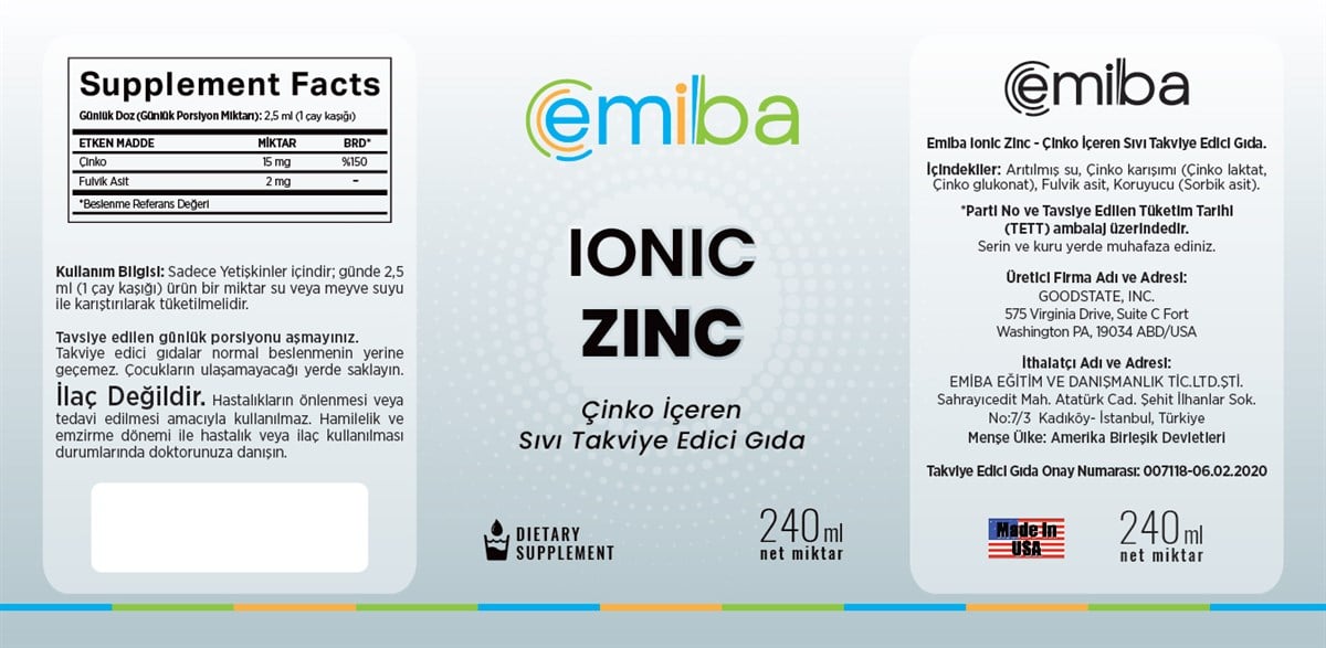 İyonik Çinko 240 ml