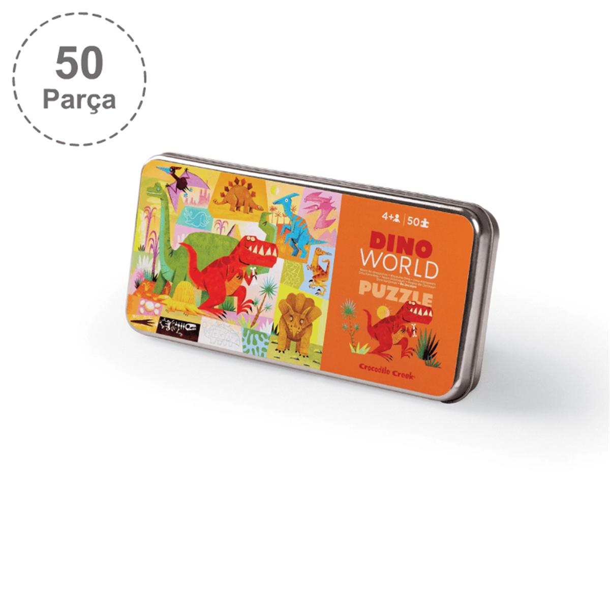 Crocodile Creek Metal Kutu Puzzle - 50 Parça - Dino World