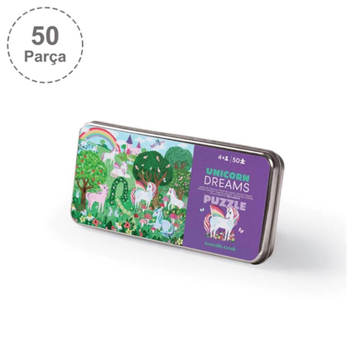 Crocodile Creek Metal Kutu Puzzle - 50 Parça - Unicorn Dreams