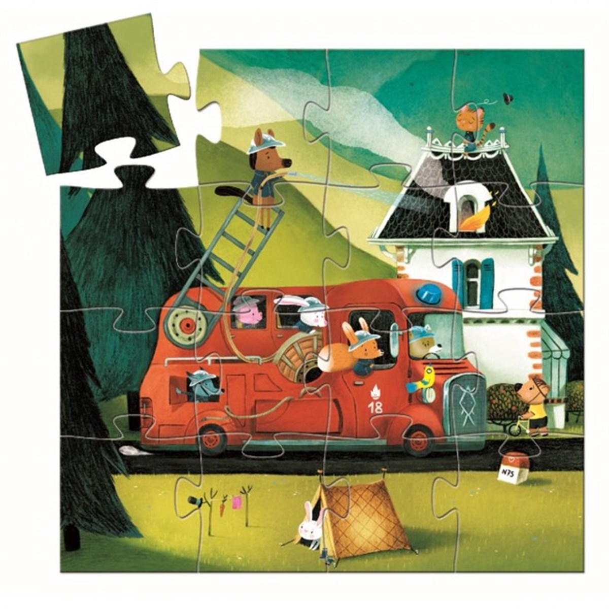 Djeco Dekoratif Puzzle 16 Parça - The Fire Truck    	