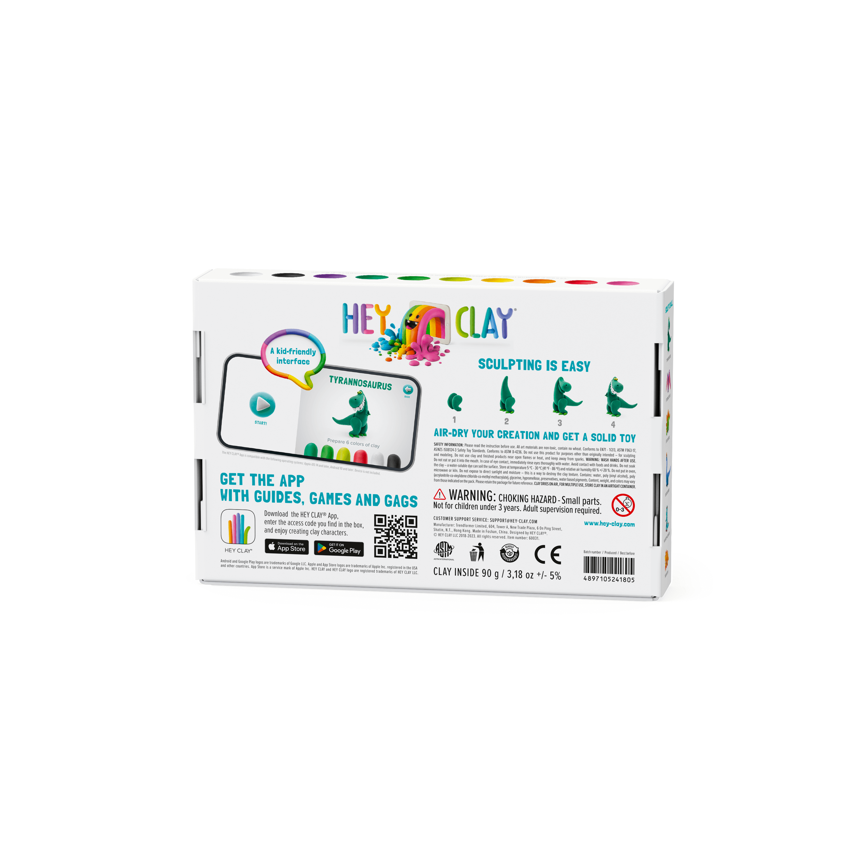 Hey Clay Hava ile Kuruyan Kil (6'lı Kutu) - Dinozorlar (Pterodactylus, Triceratops, Tyrannosaurus)