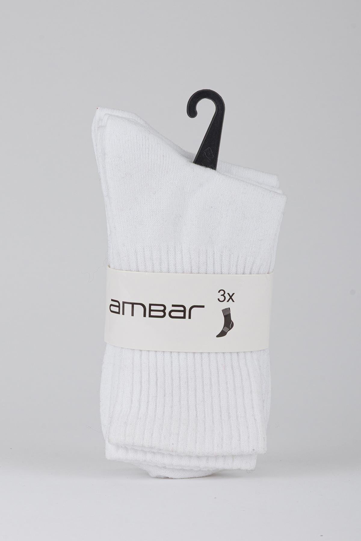 3'lü Penye Düz Çorap Beyaz