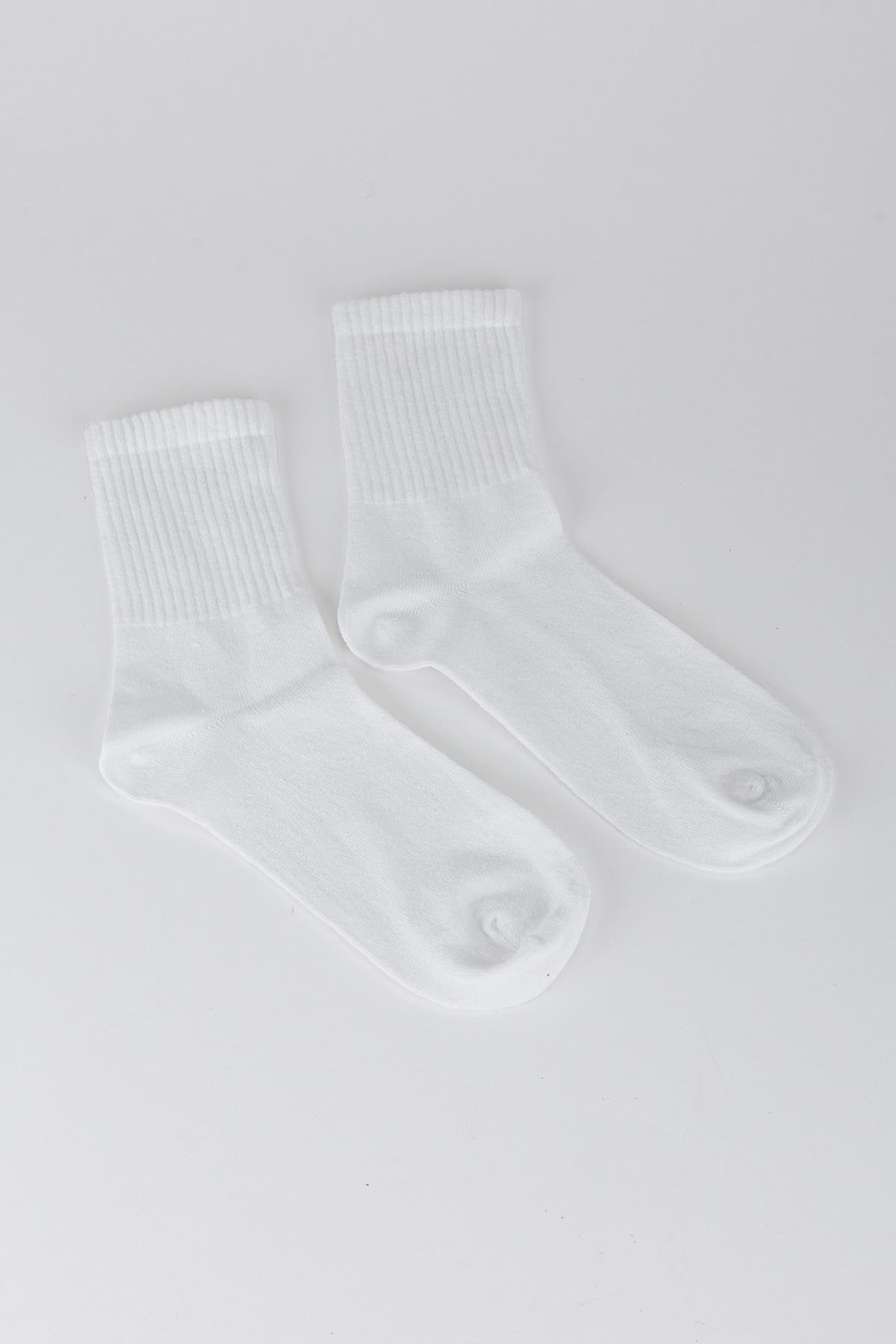 3'lü Penye Düz Çorap Beyaz