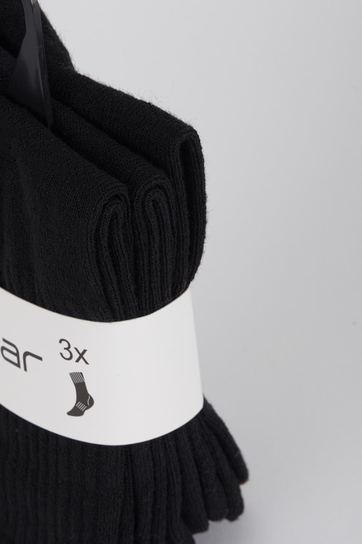 3'lü Penye Düz Çorap Siyah