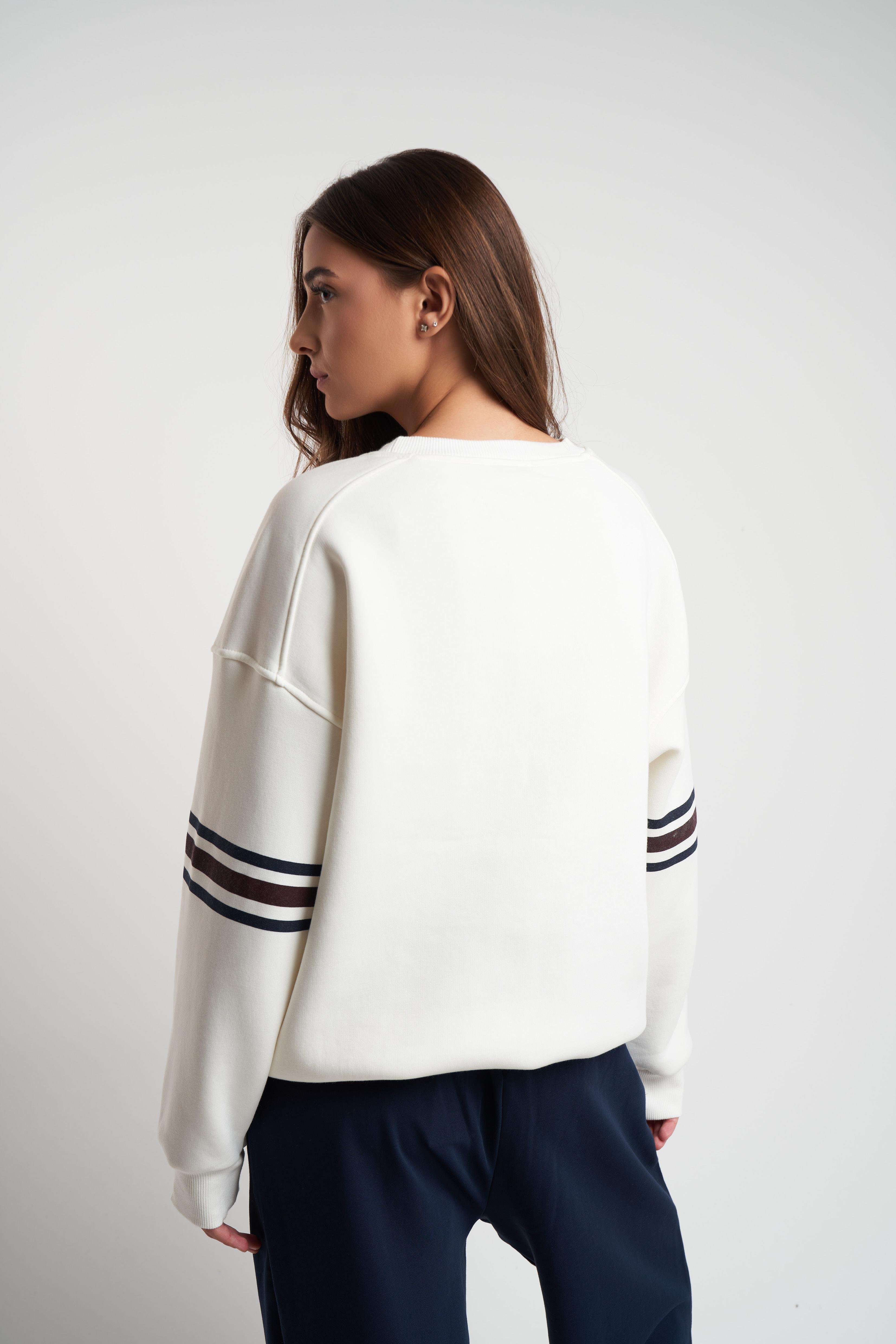 74 Sayı Baskılı Şardonlu Sweatshirt Ekru