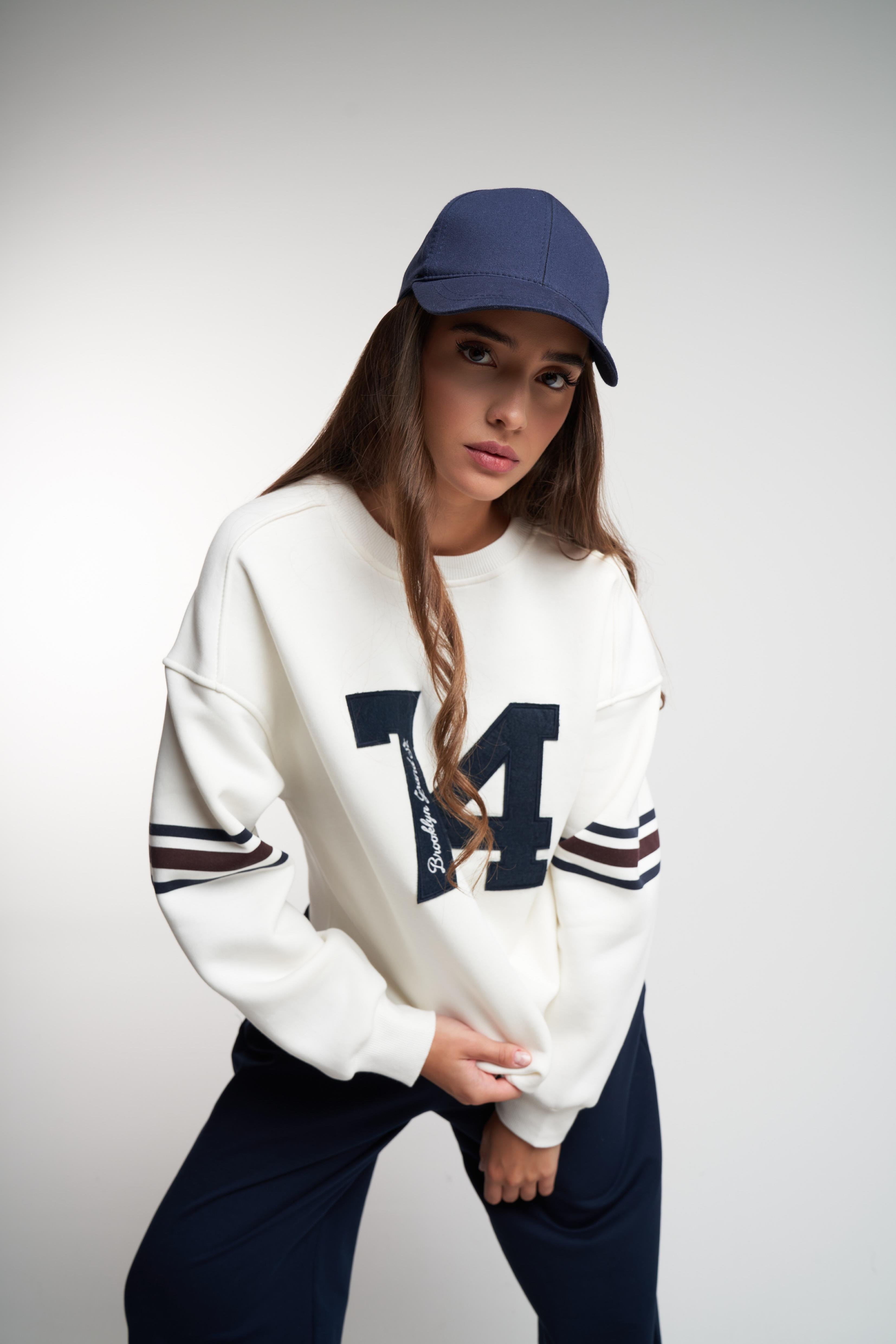 74 Sayı Baskılı Şardonlu Sweatshirt Ekru