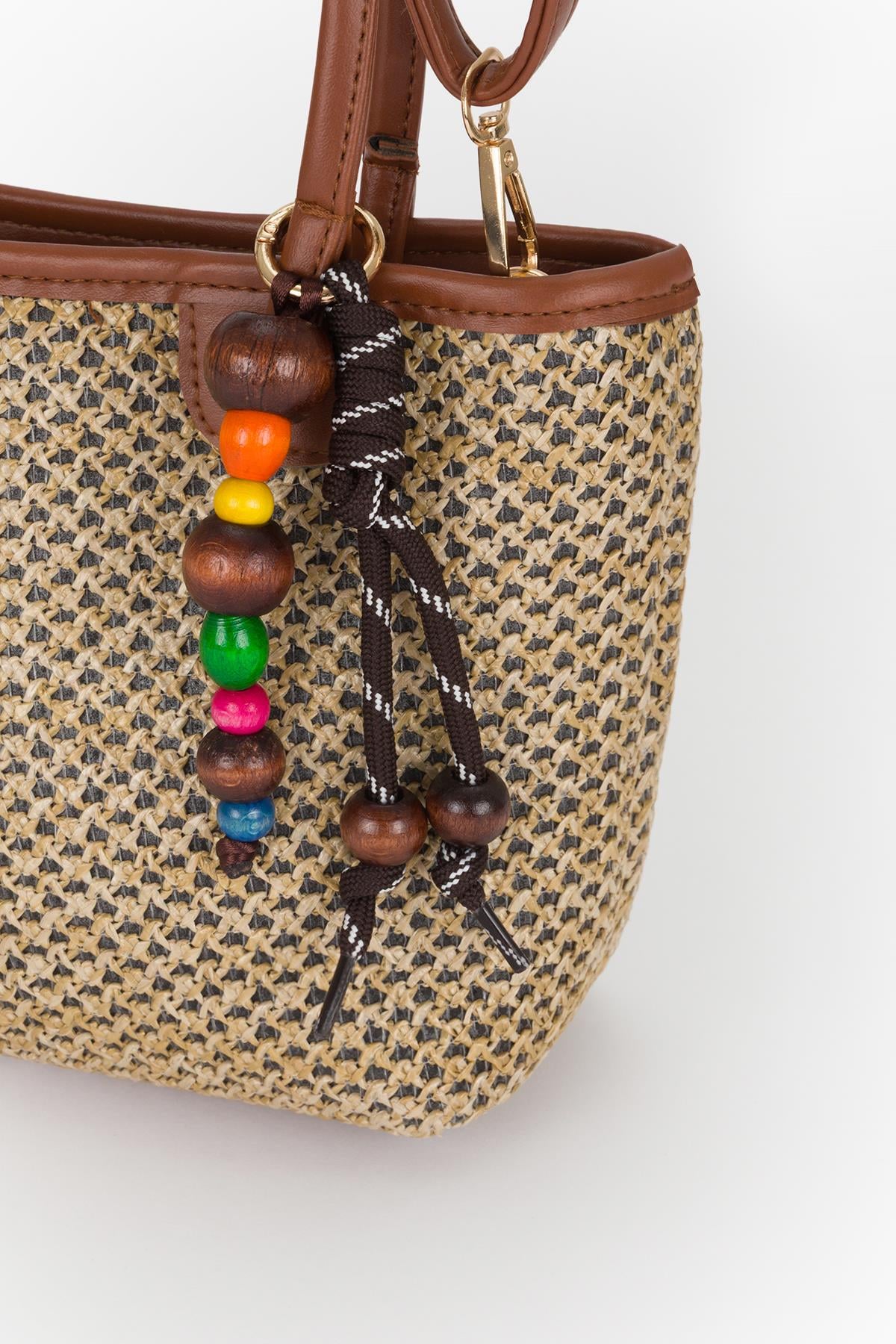 Anahtarlıklı Hasır Basic Çanta Taba