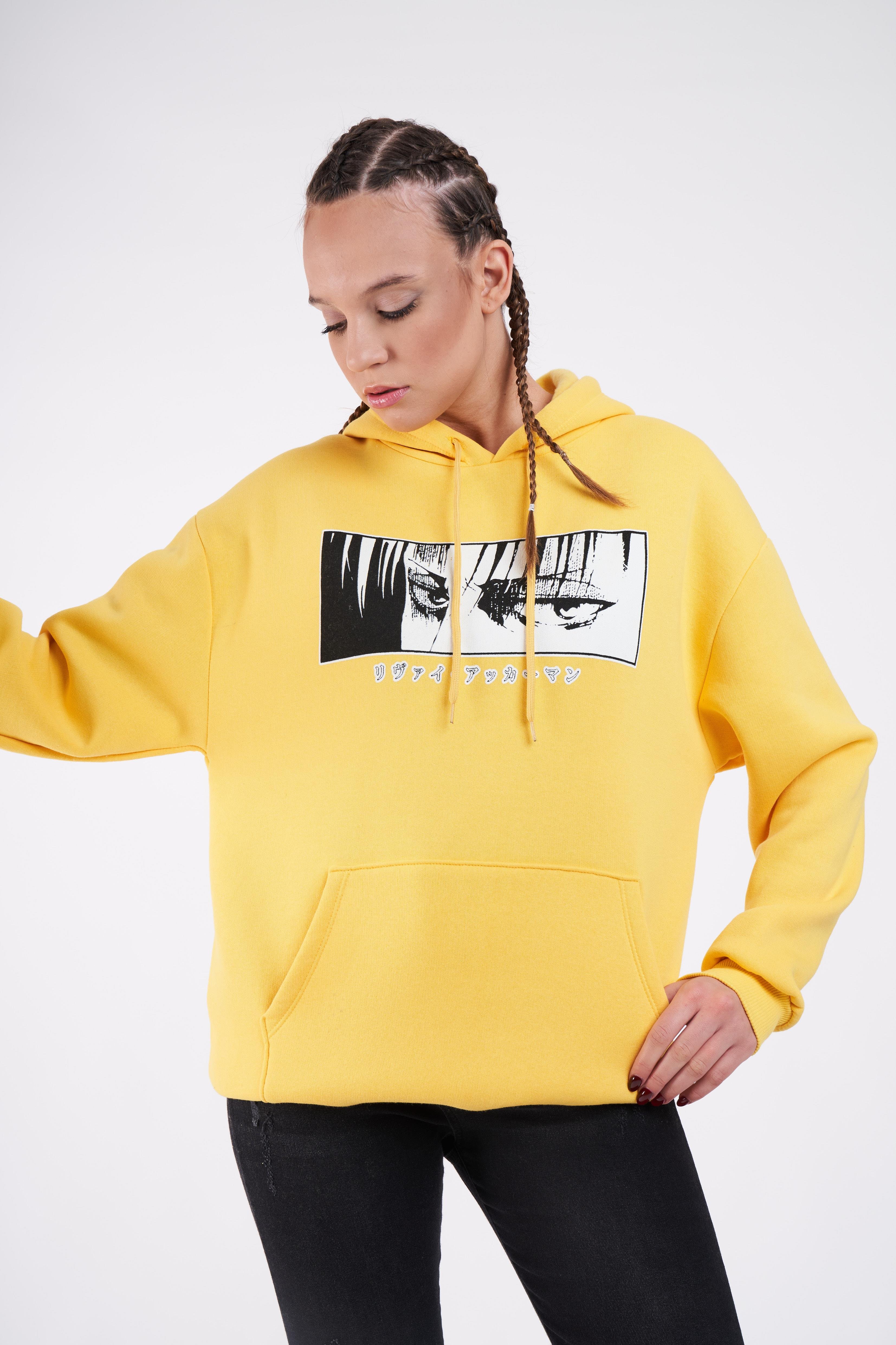Anime Baskılı Sweatshirt Sarı