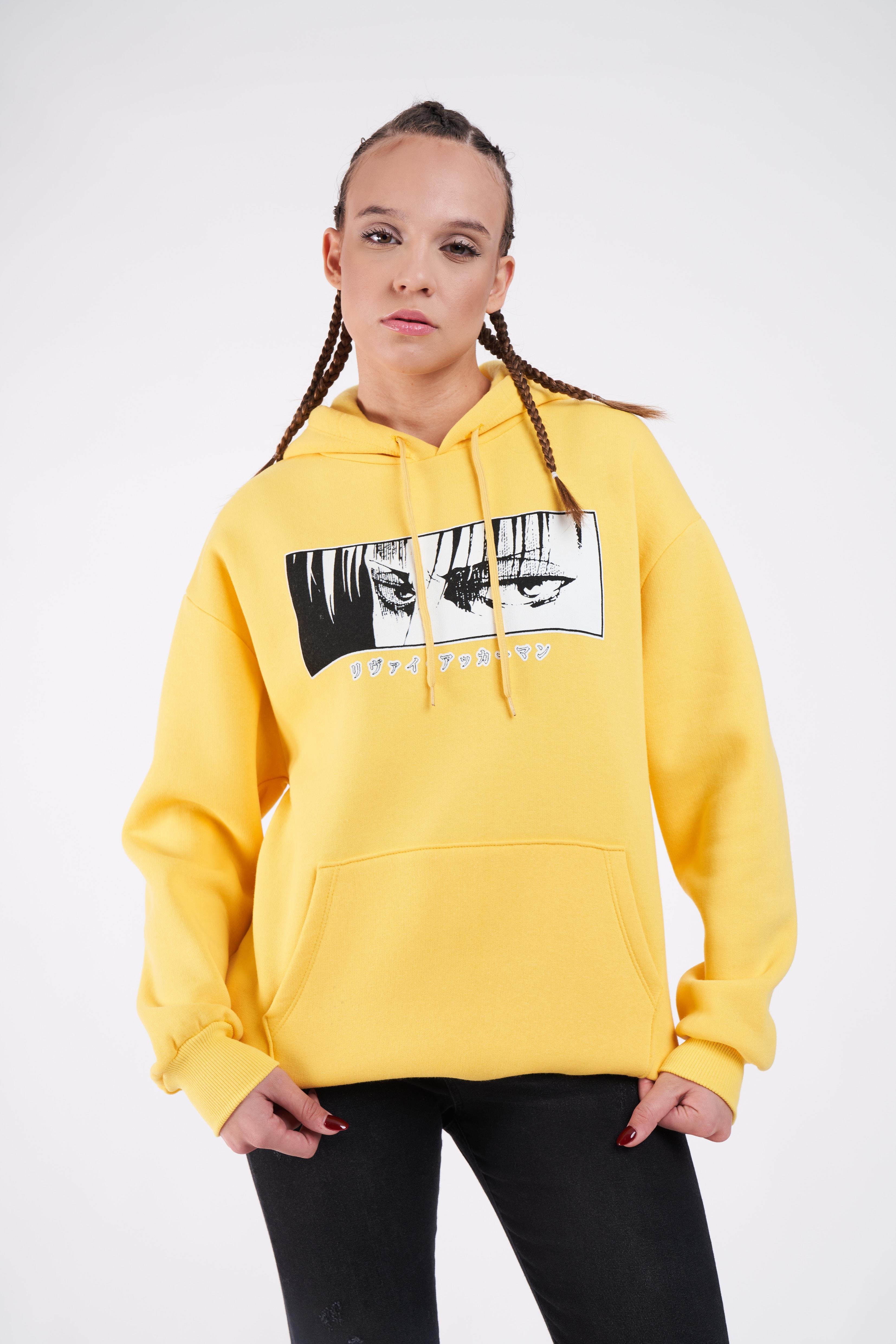 Anime Baskılı Sweatshirt Sarı