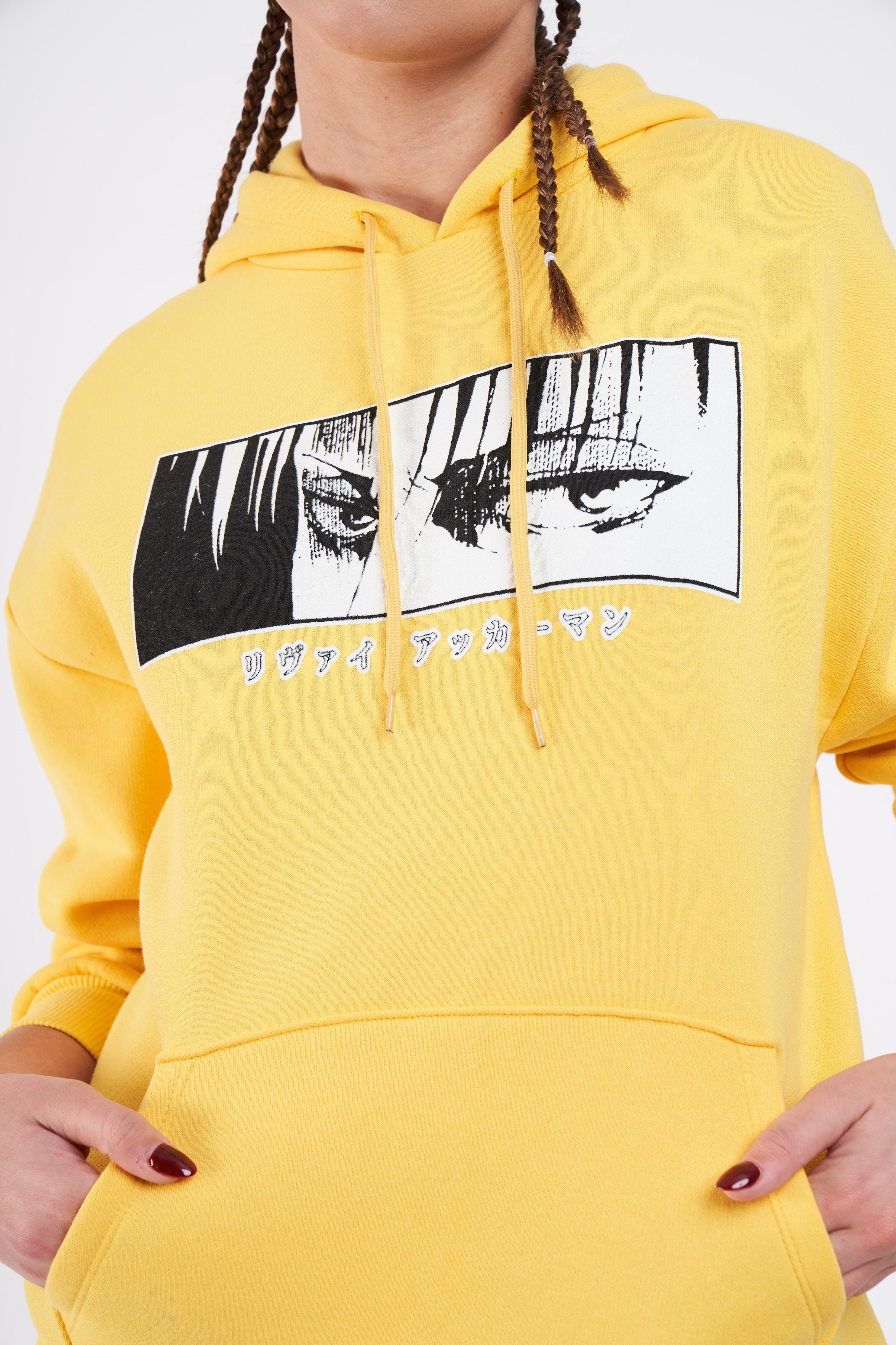 Anime Baskılı Sweatshirt Sarı