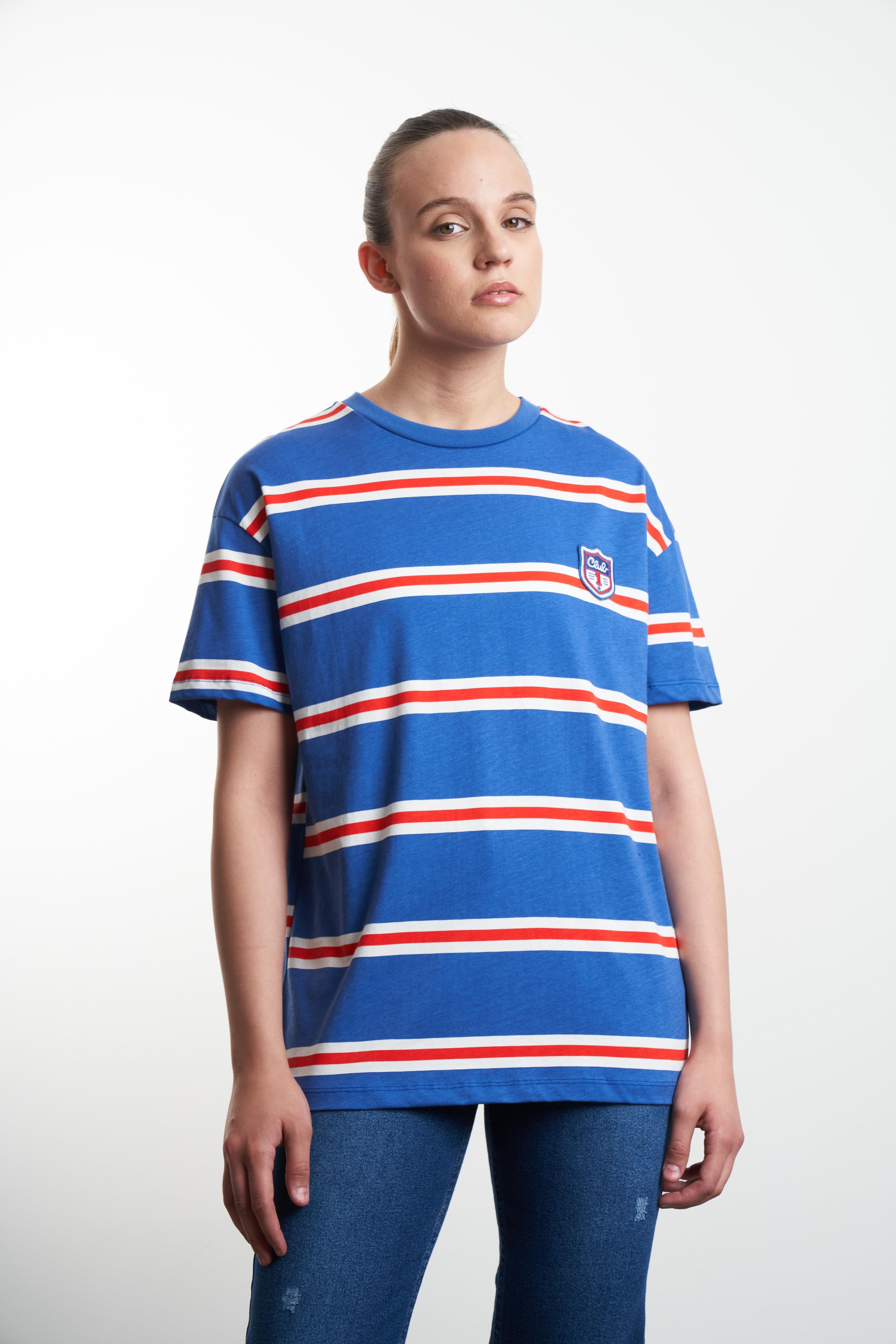 Arma Detaylı Çizgili T-shirt Mavi