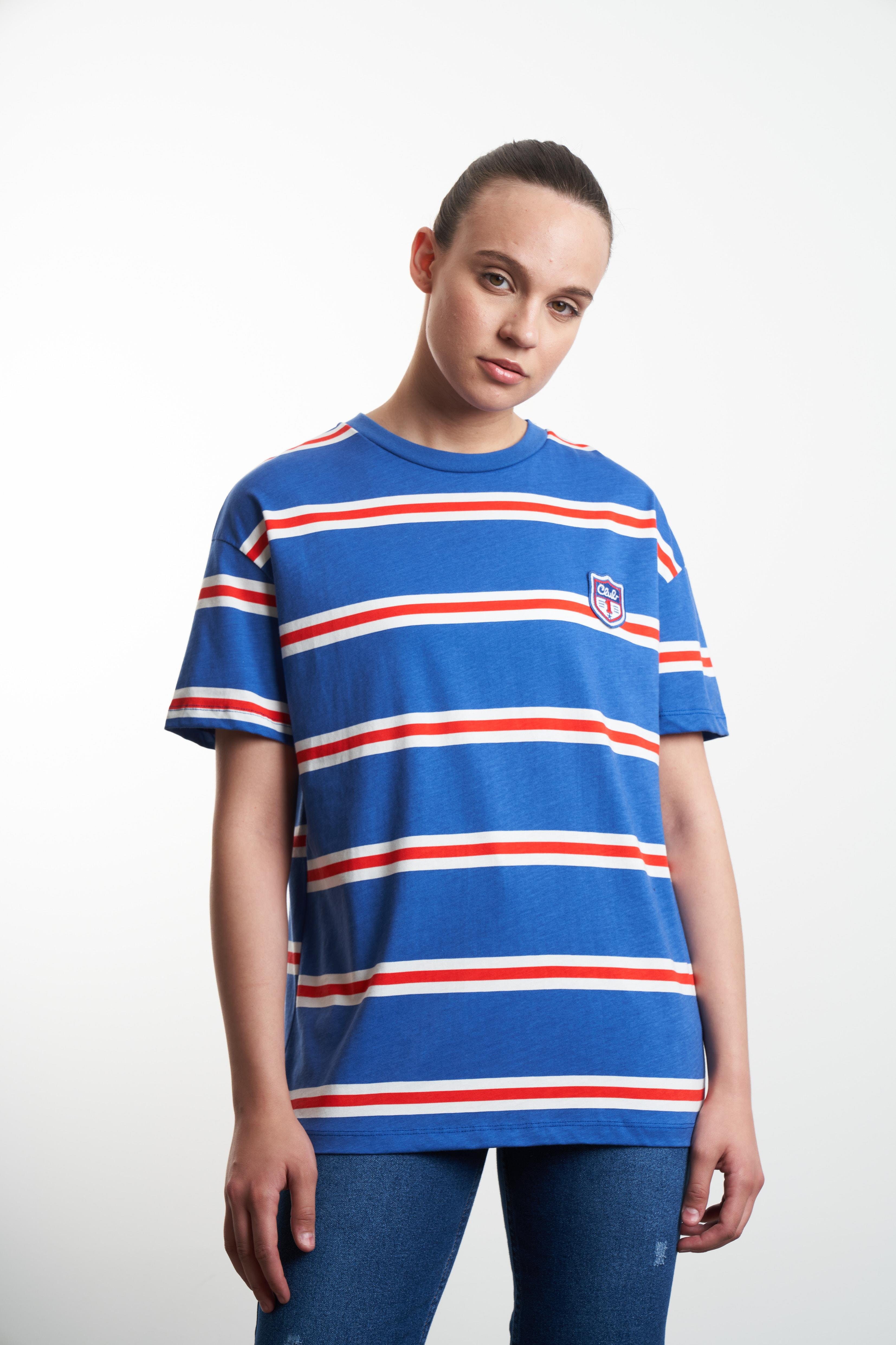 Arma Detaylı Çizgili T-shirt Mavi