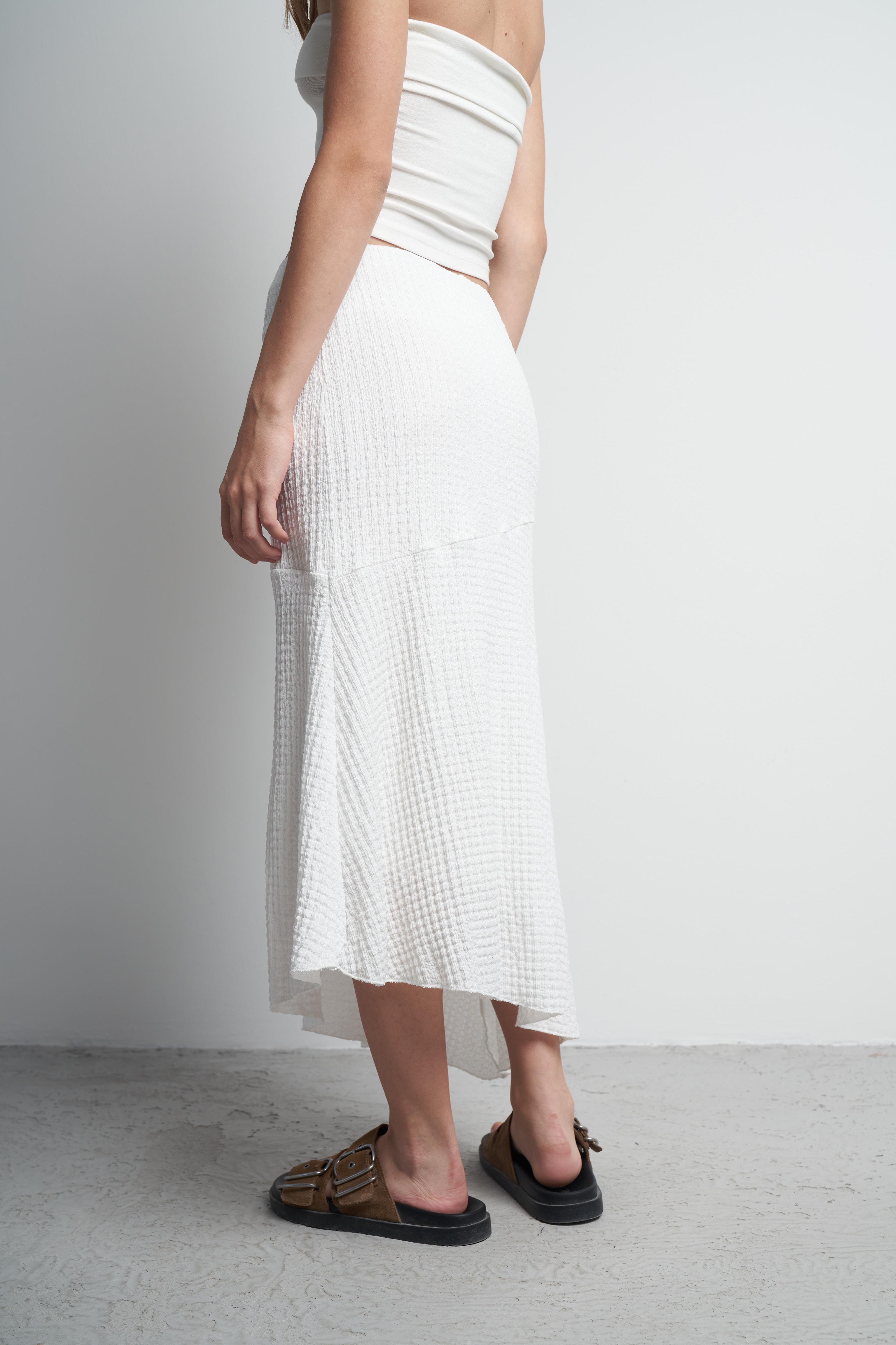 Asimetrik Kesim Rasel Uzun Etek Ekru