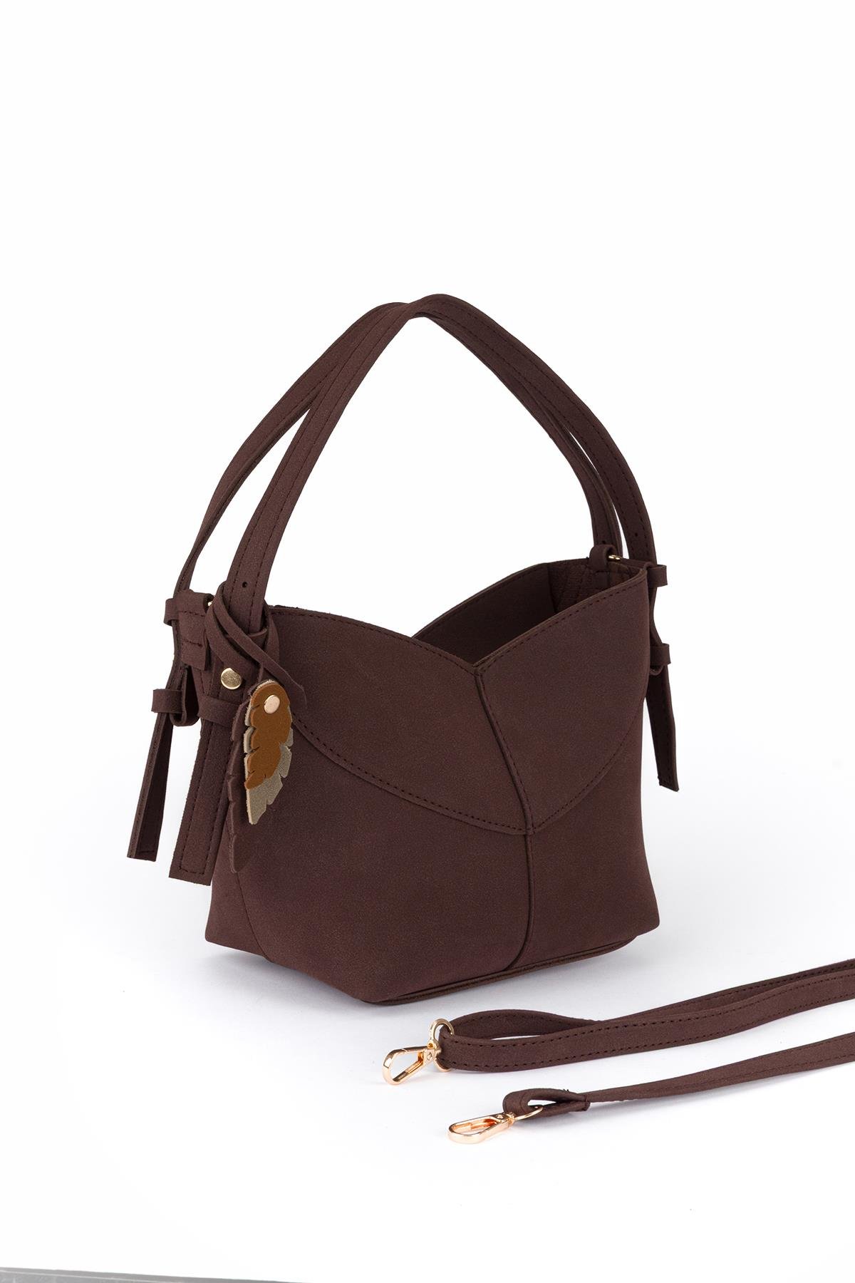 Asimetrik Süet Çapraz Çanta Kahve Kahve