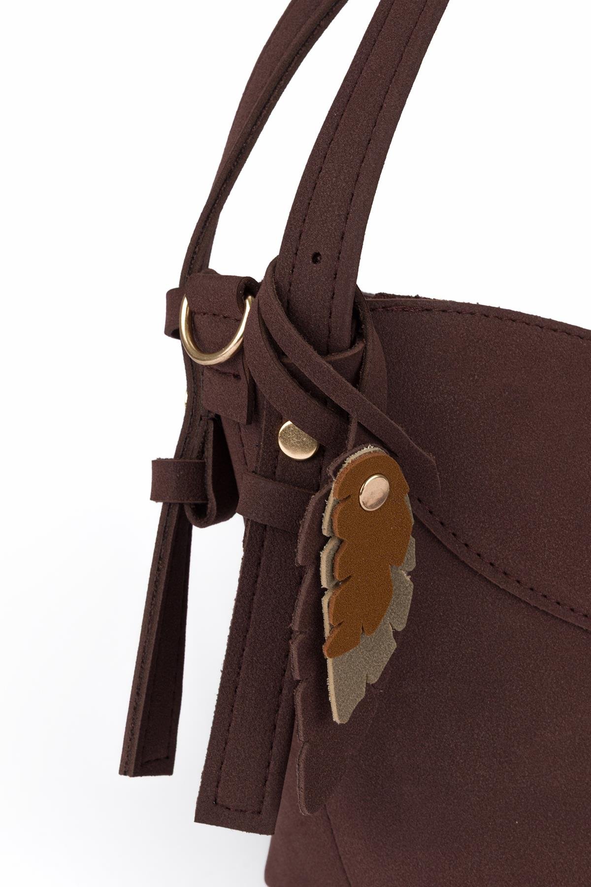 Asimetrik Süet Çapraz Çanta Kahve Kahve