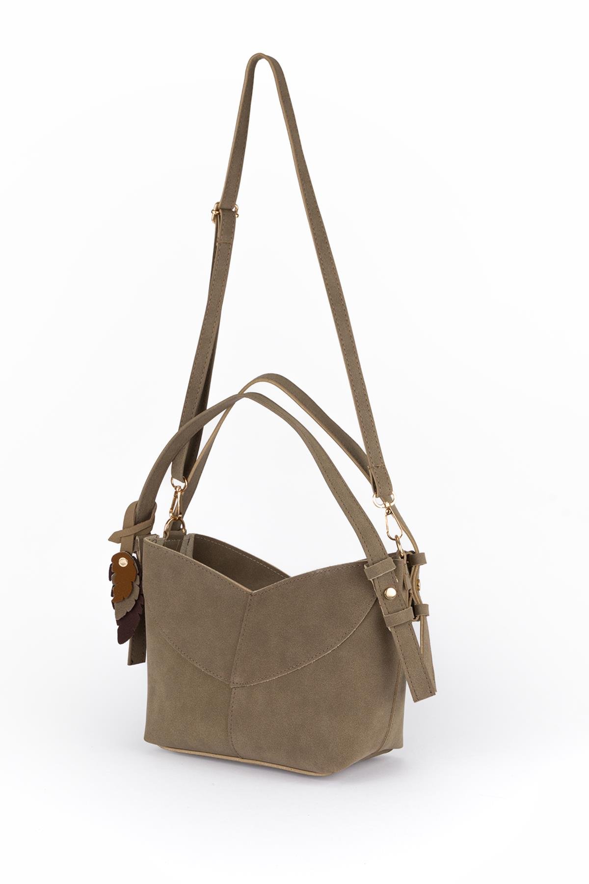 Asimetrik Süet Çapraz Çanta Vizon