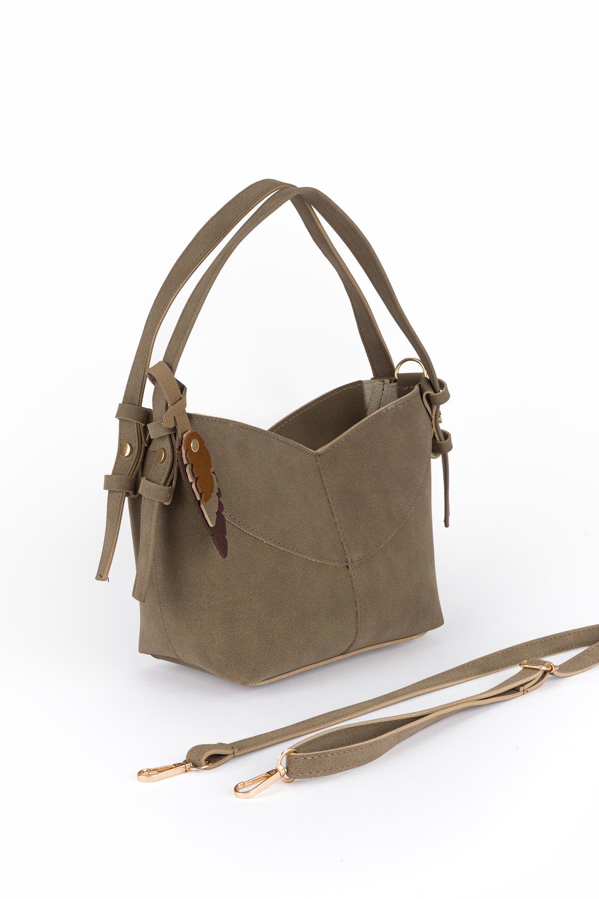 Asimetrik Süet Çapraz Çanta Vizon