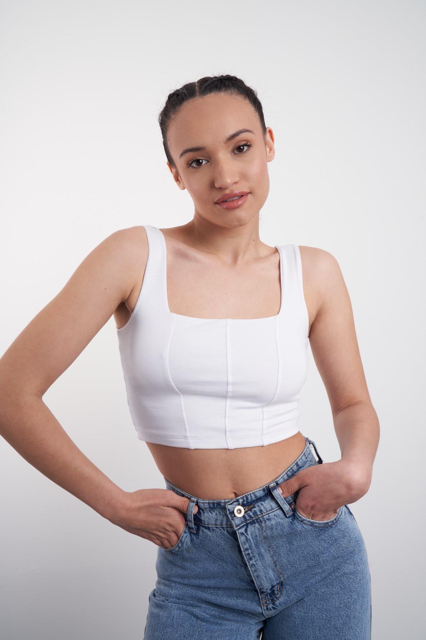 Askılı Crop Bluz Beyaz