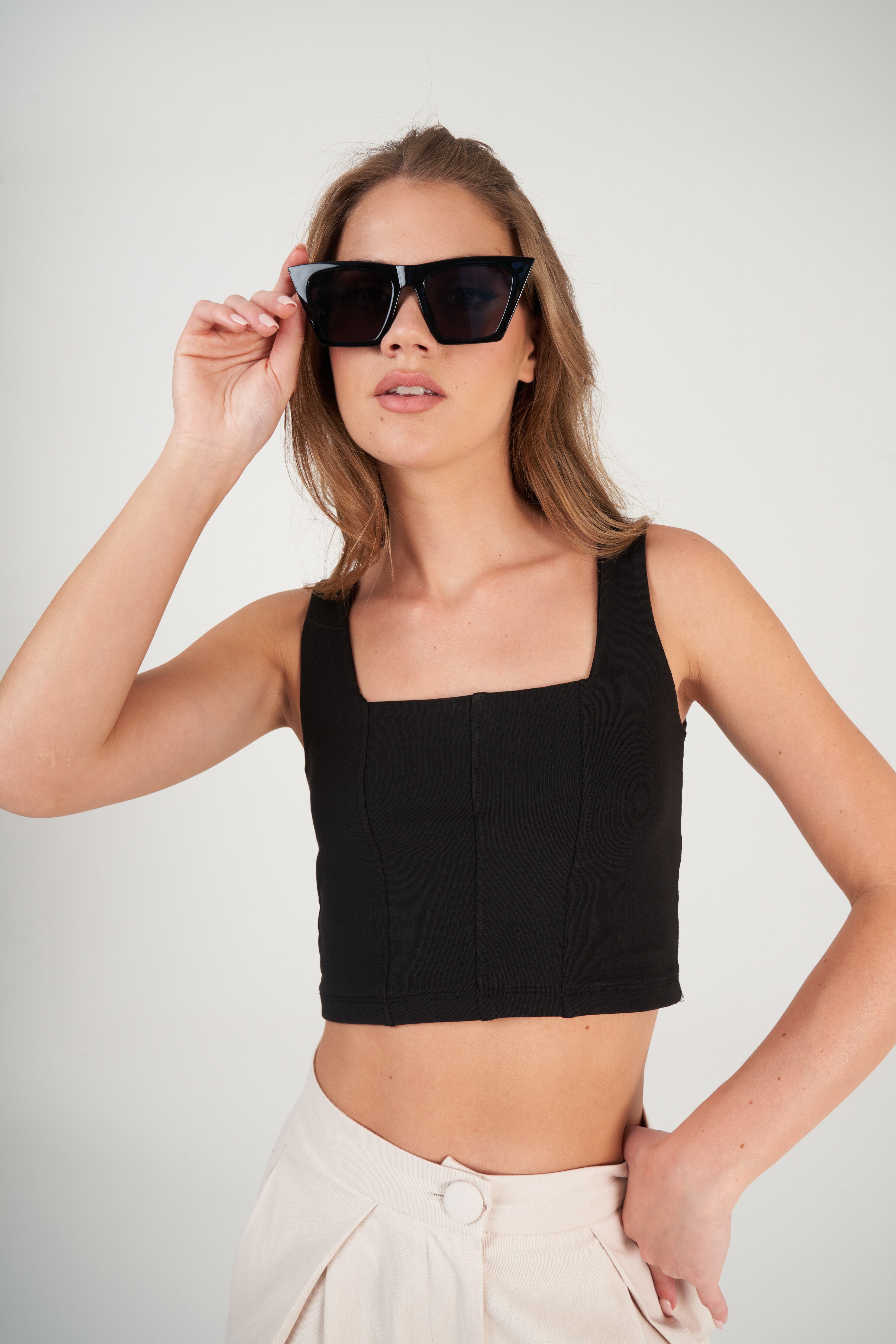 Askılı Crop Bluz Siyah