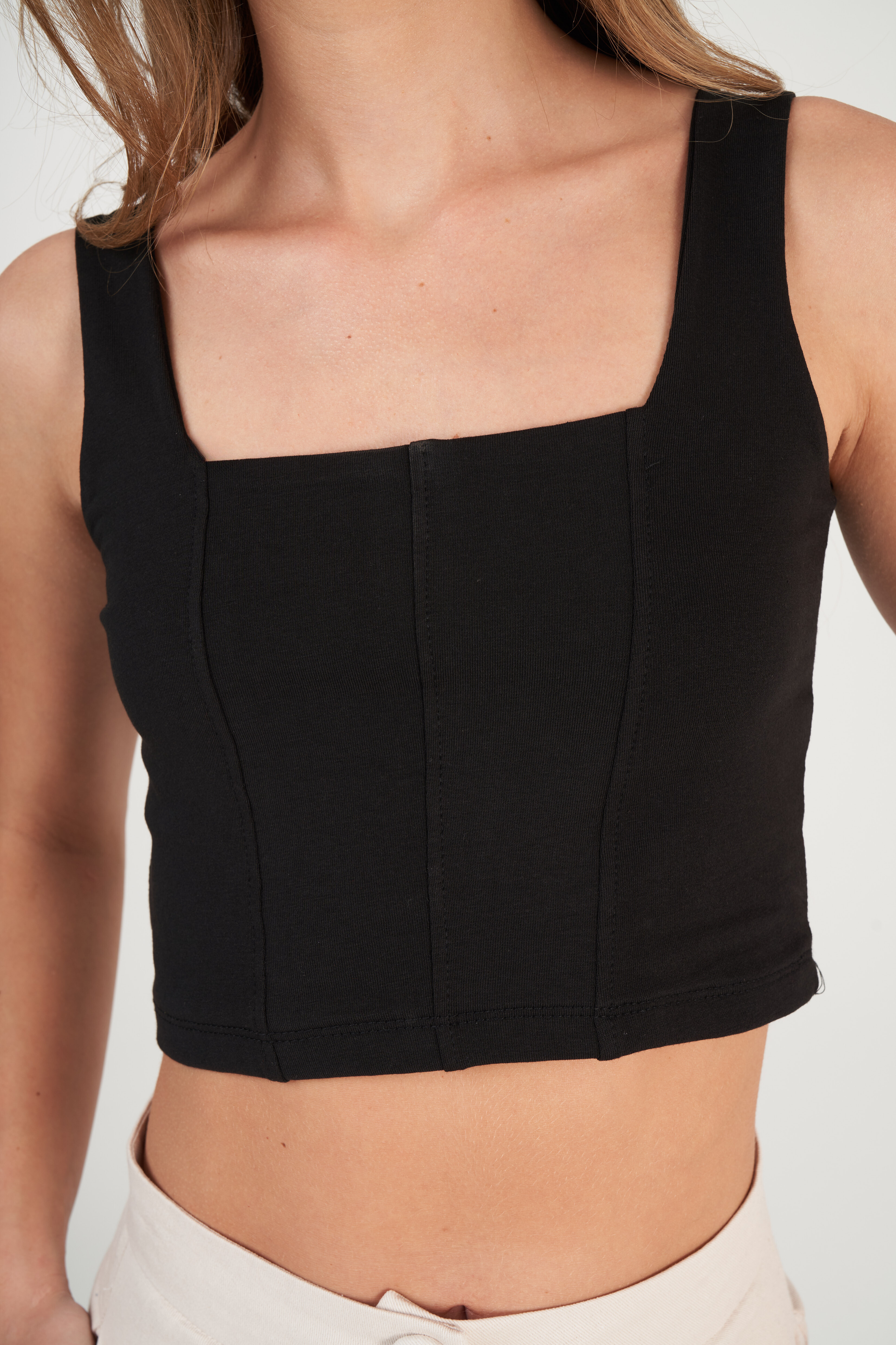 Askılı Crop Bluz Siyah
