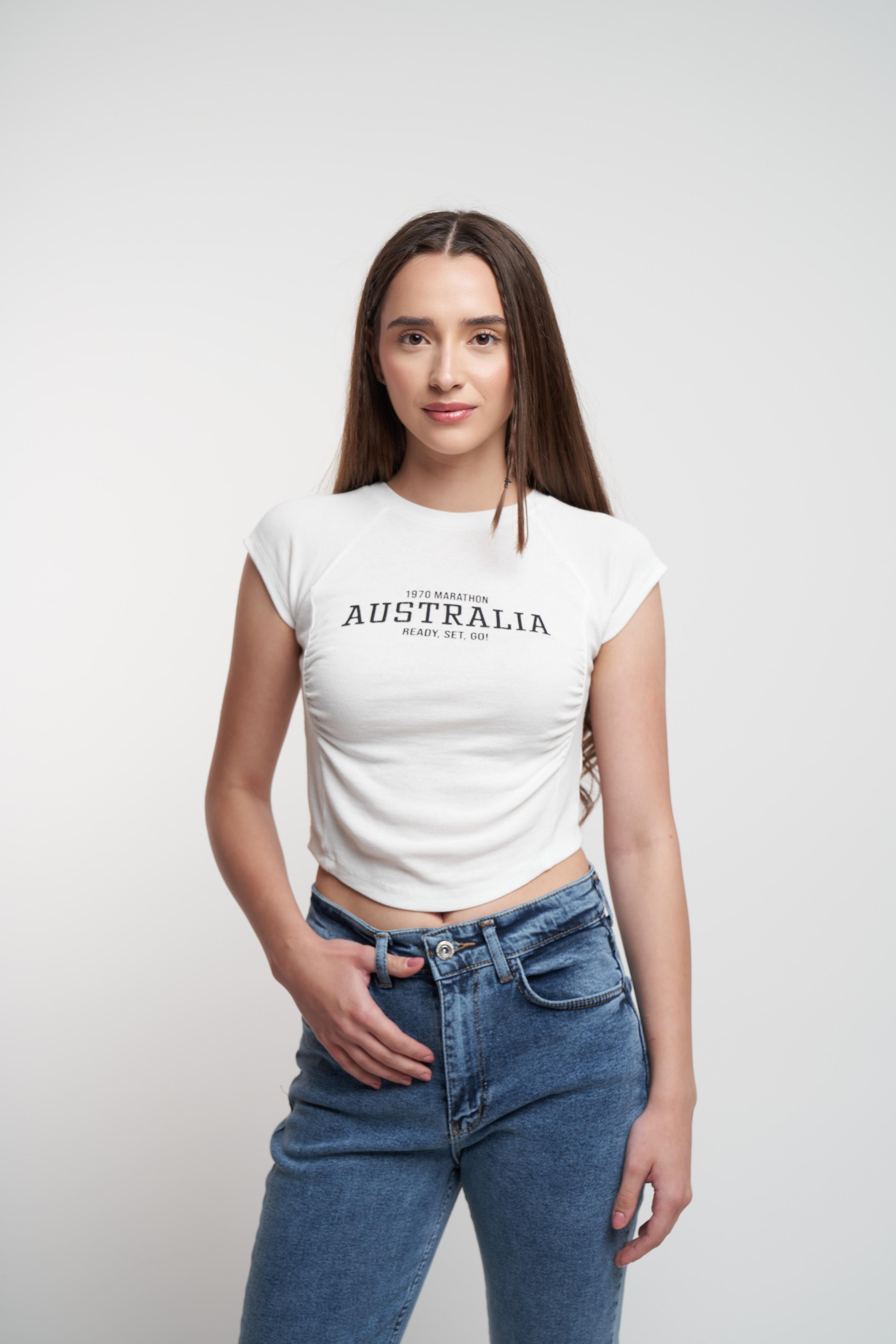 Australia Yazı Baskılı Ribana Bluz Ekru
