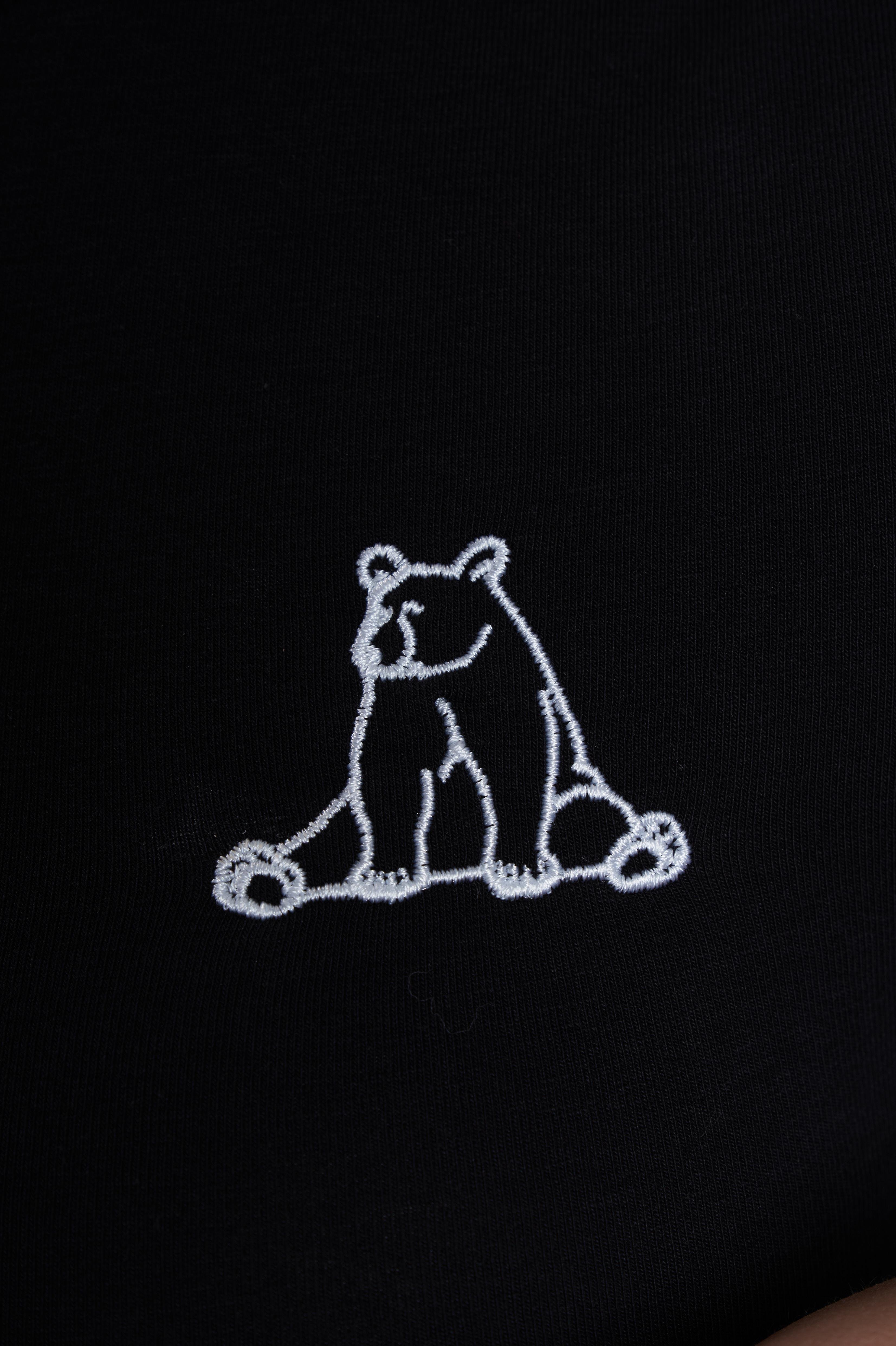 Ayı Nakış Baskılı Kısa T-shirt Siyah