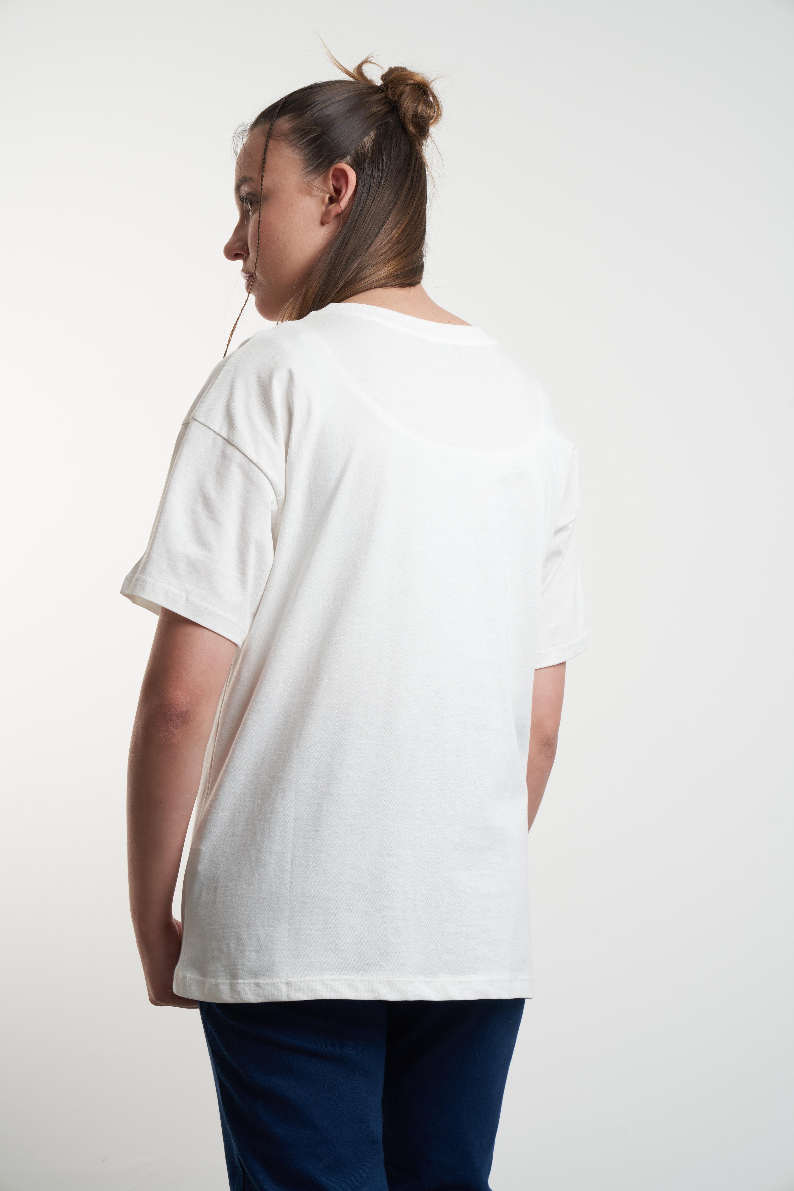 Ayı Nakış Baskılı T-shirt Ekru