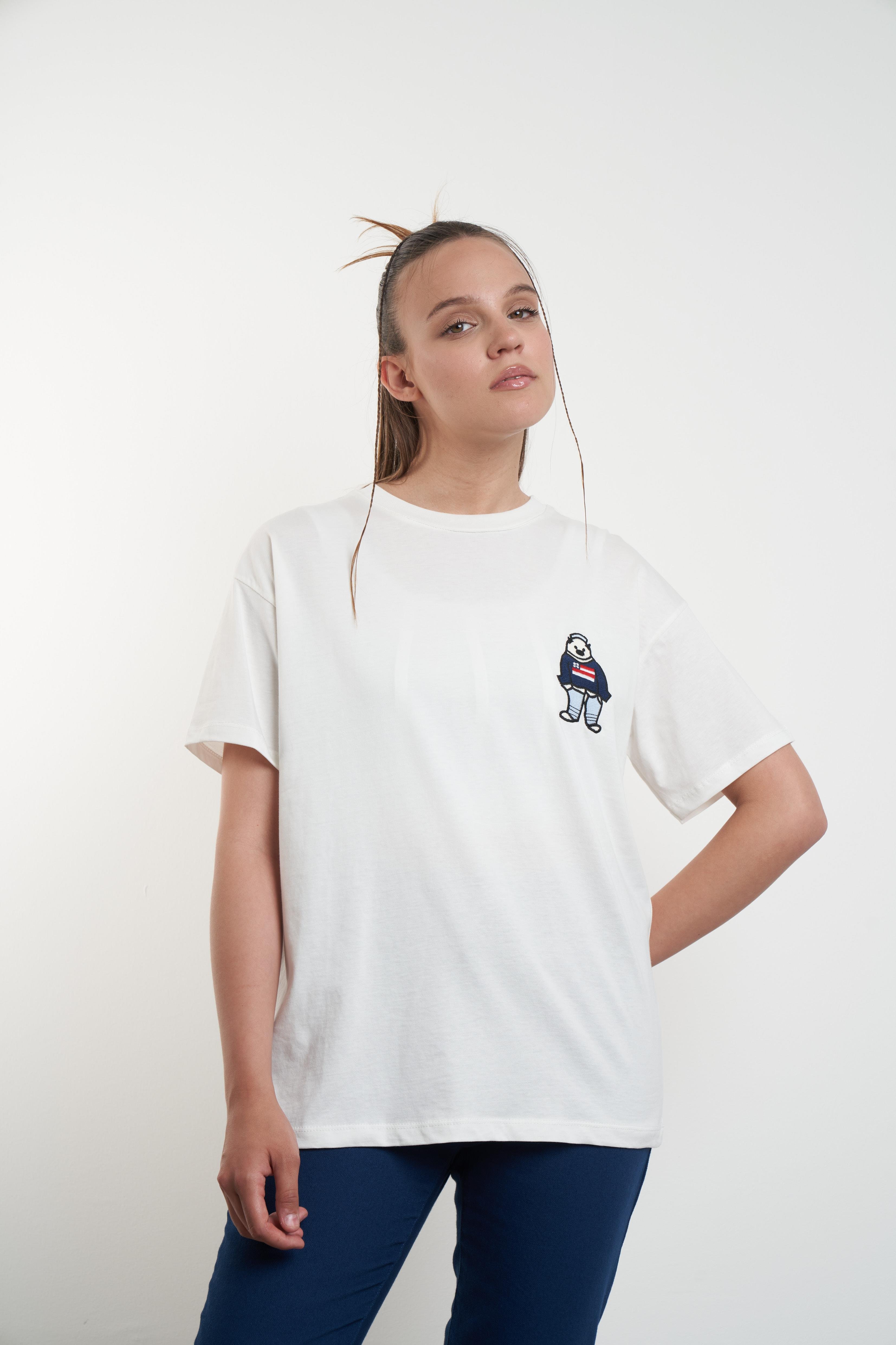 Ayı Nakış Baskılı T-shirt Ekru