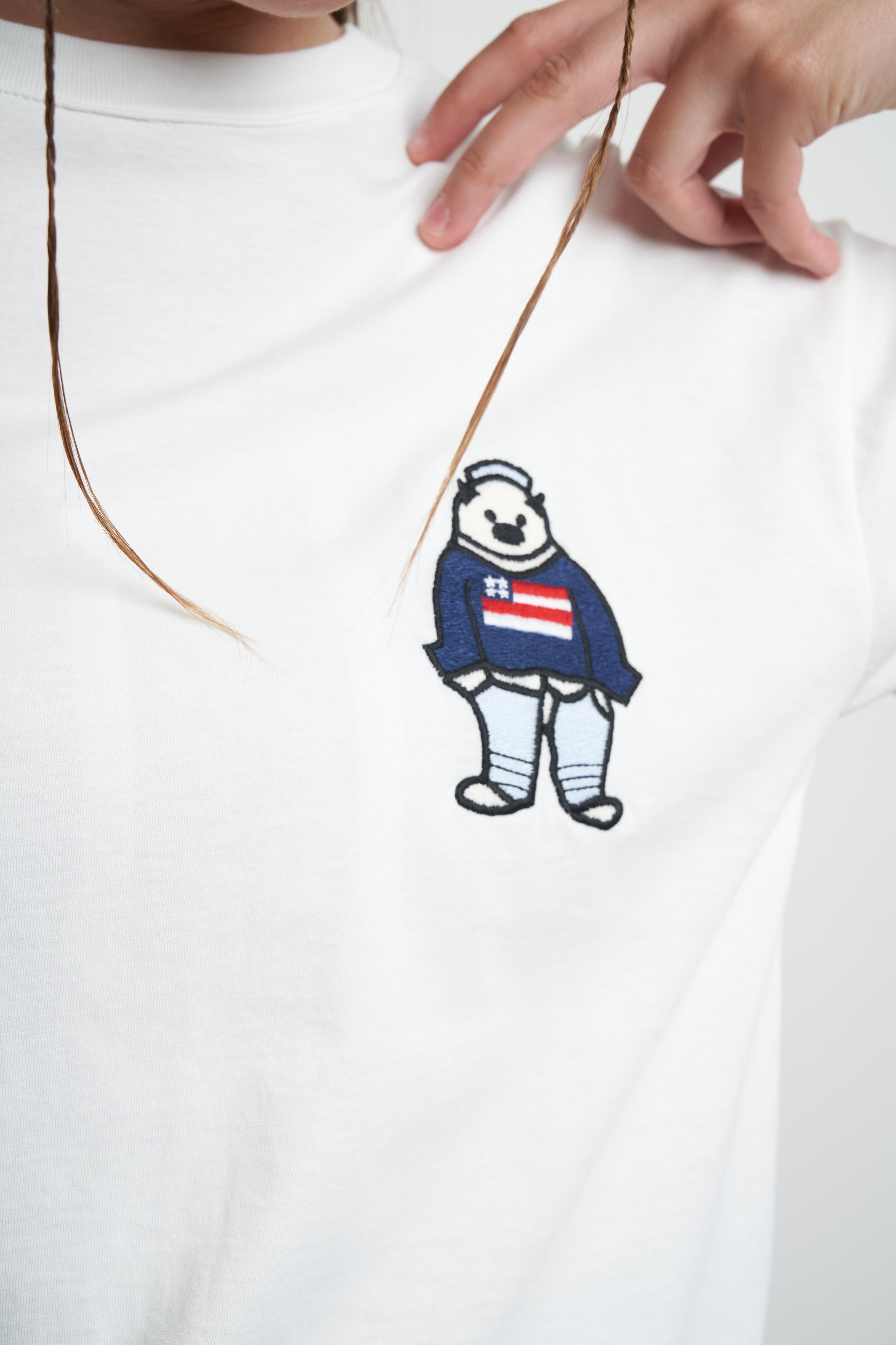 Ayı Nakış Baskılı T-shirt Ekru