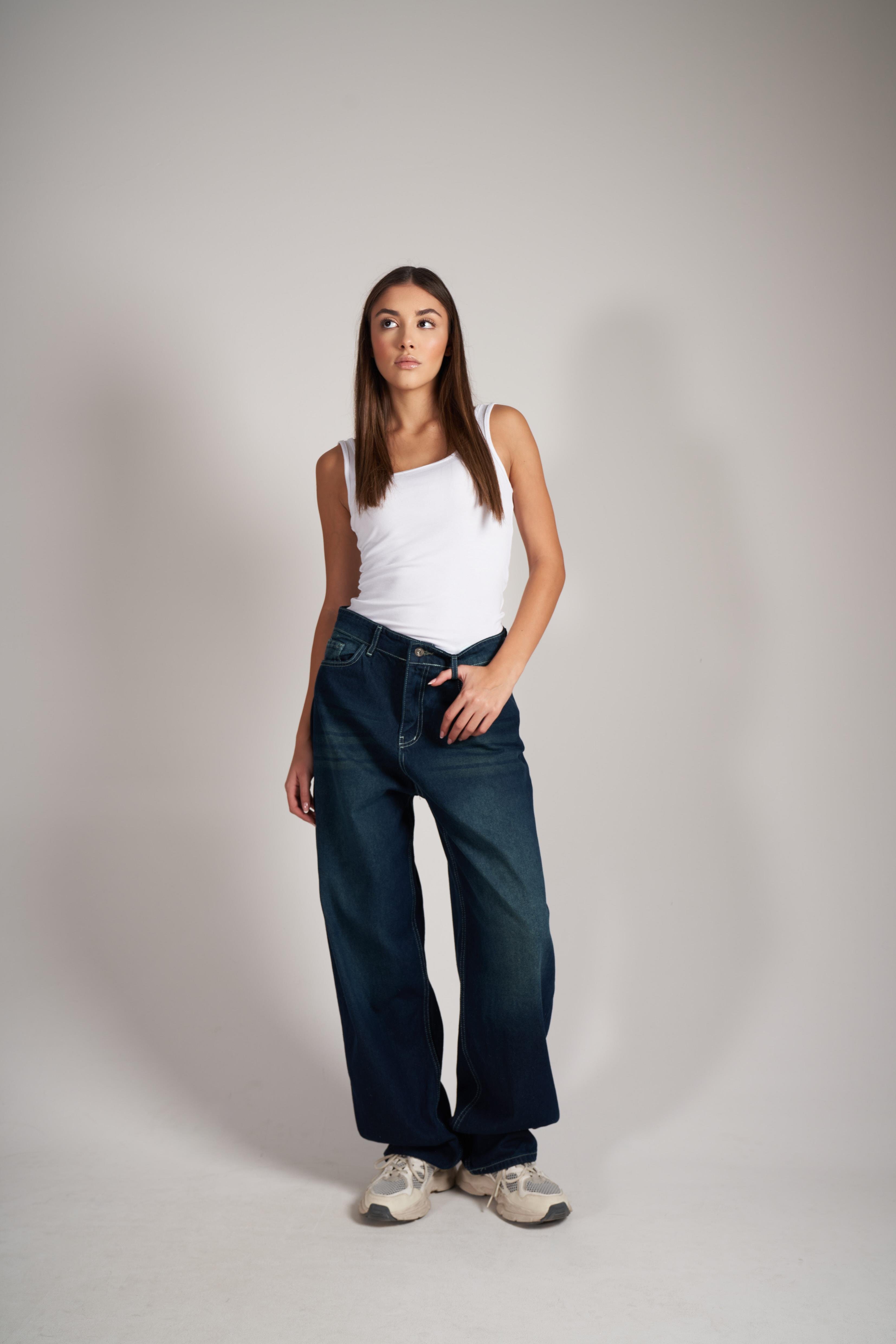 Baggy Fit Jean Pantolon Yeşil Tint