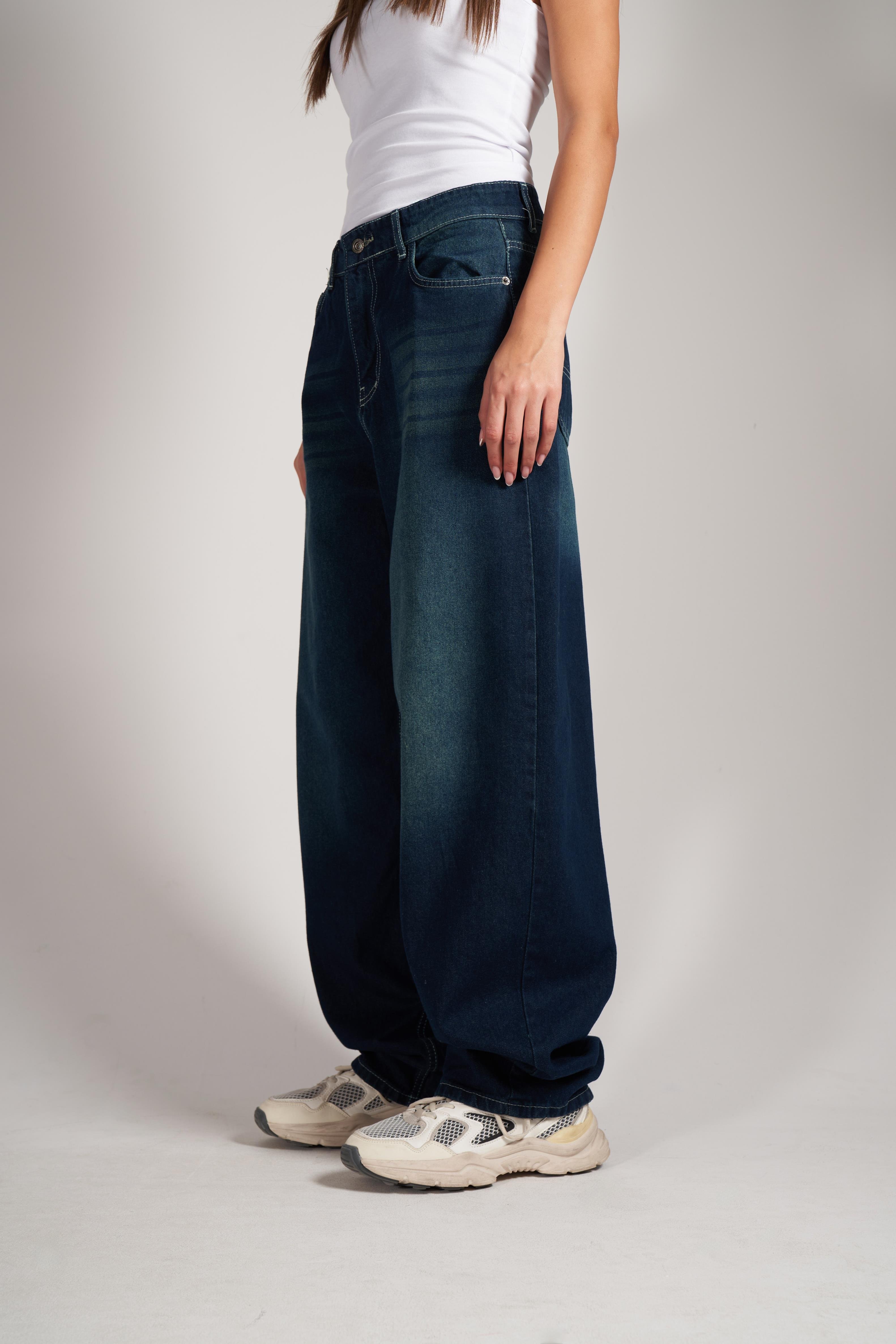 Baggy Fit Jean Pantolon Yeşil Tint