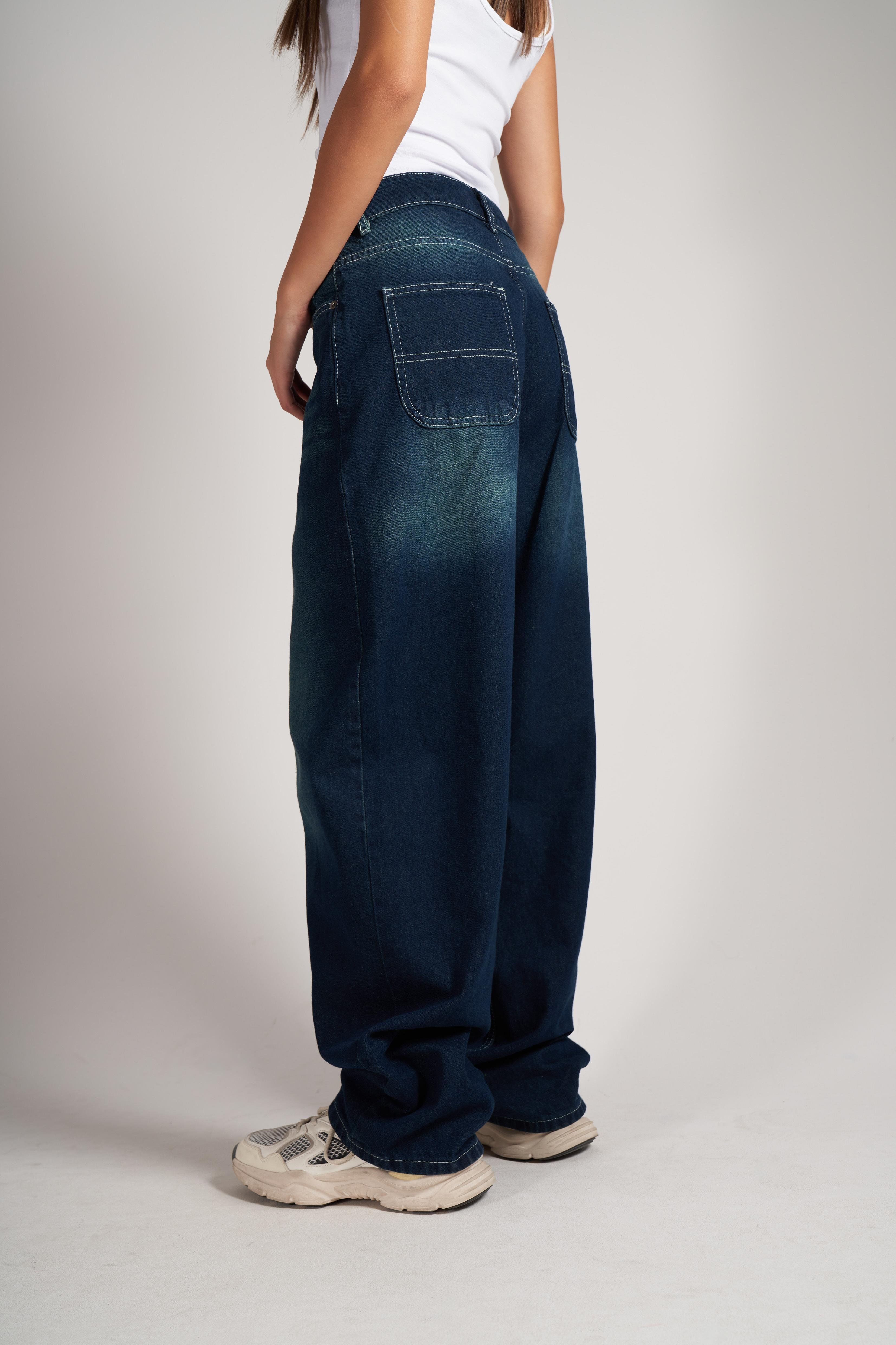 Baggy Fit Jean Pantolon Yeşil Tint