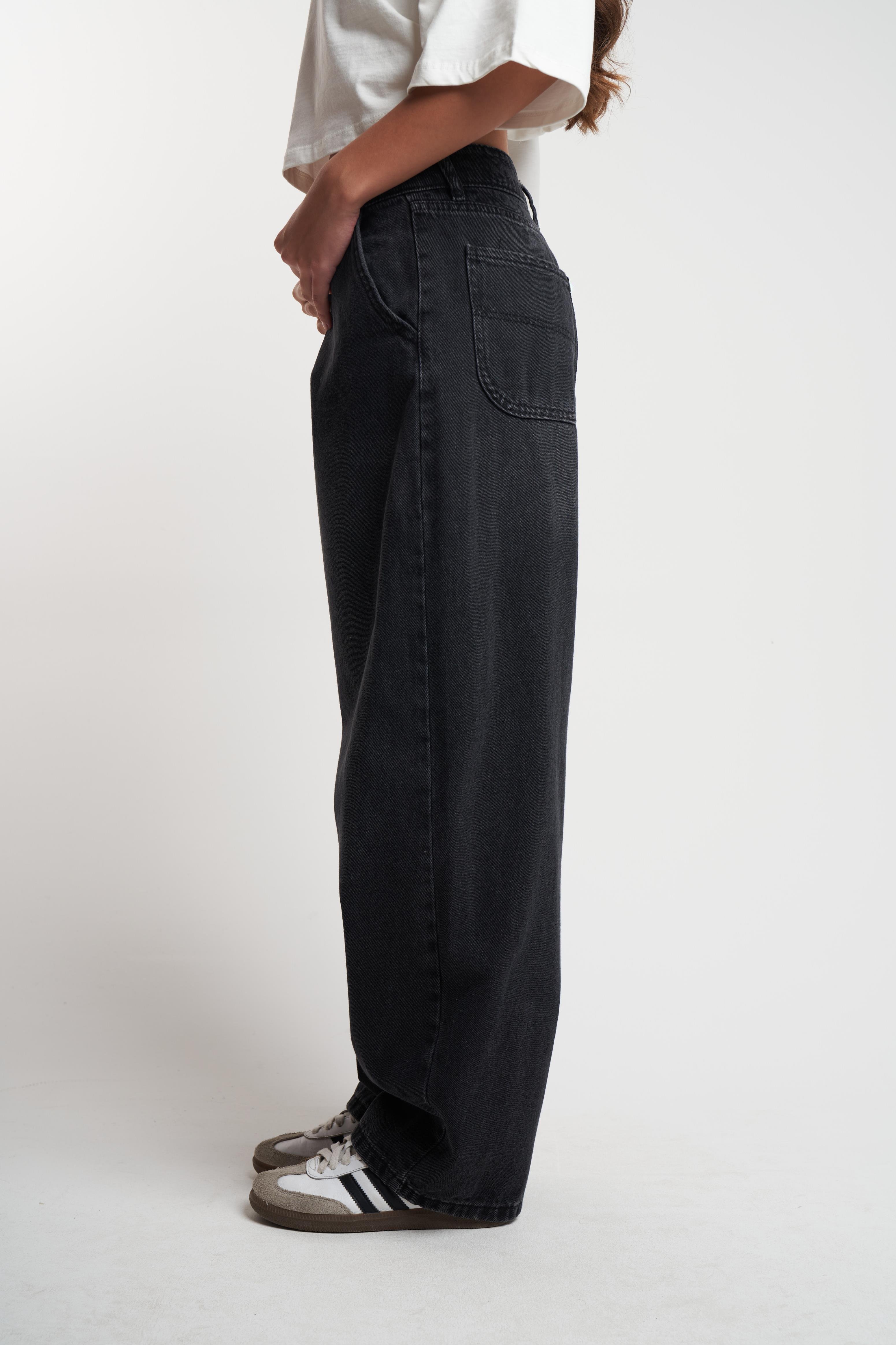 Baggy Fit Retro Jean Pantolon Siyah